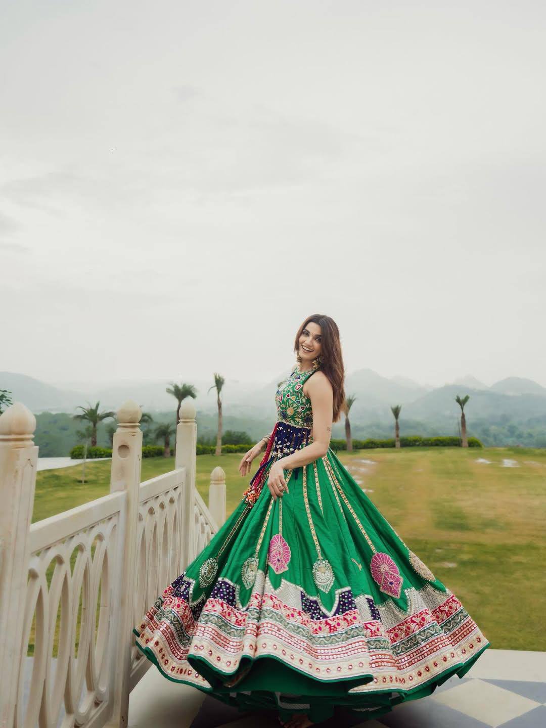Green Color Digital Printed with Real Mirror  Navratri Lehenga Choli