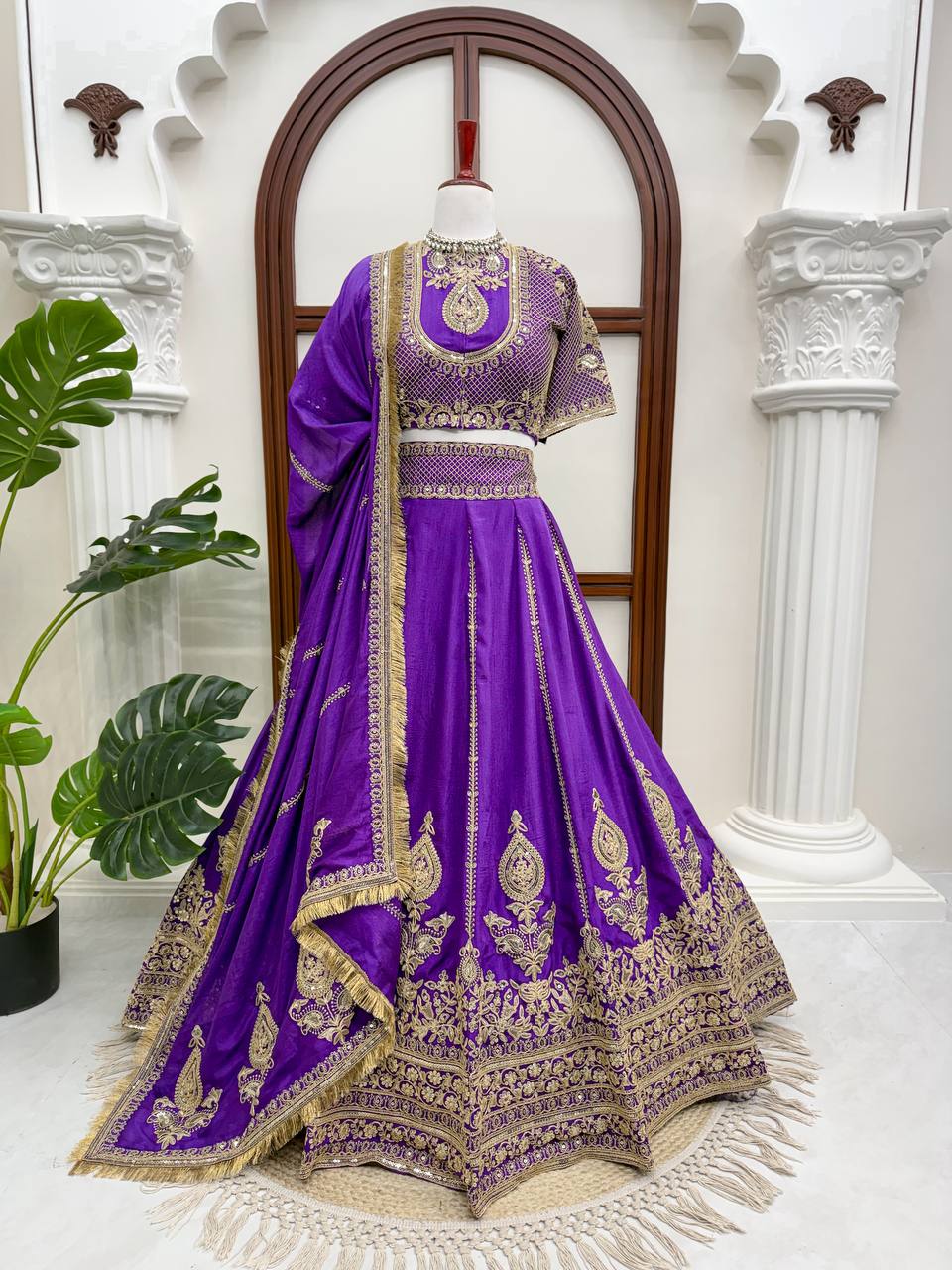 Purple Thread Sequin Wedding Lehenga Choli