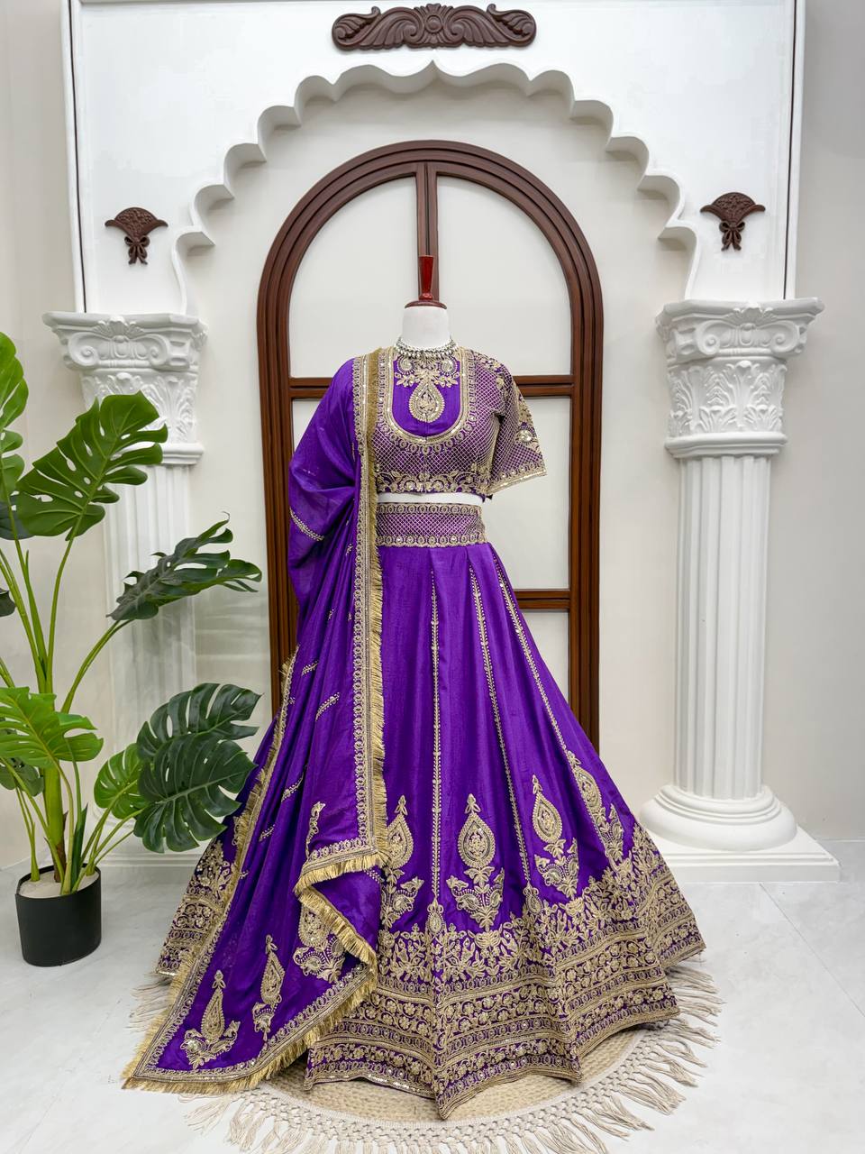 Purple Thread Sequin Wedding Lehenga Choli