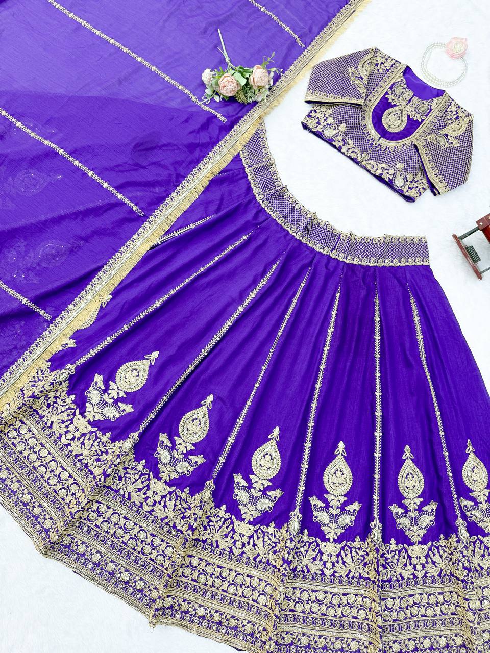 Purple Thread Sequin Wedding Lehenga Choli