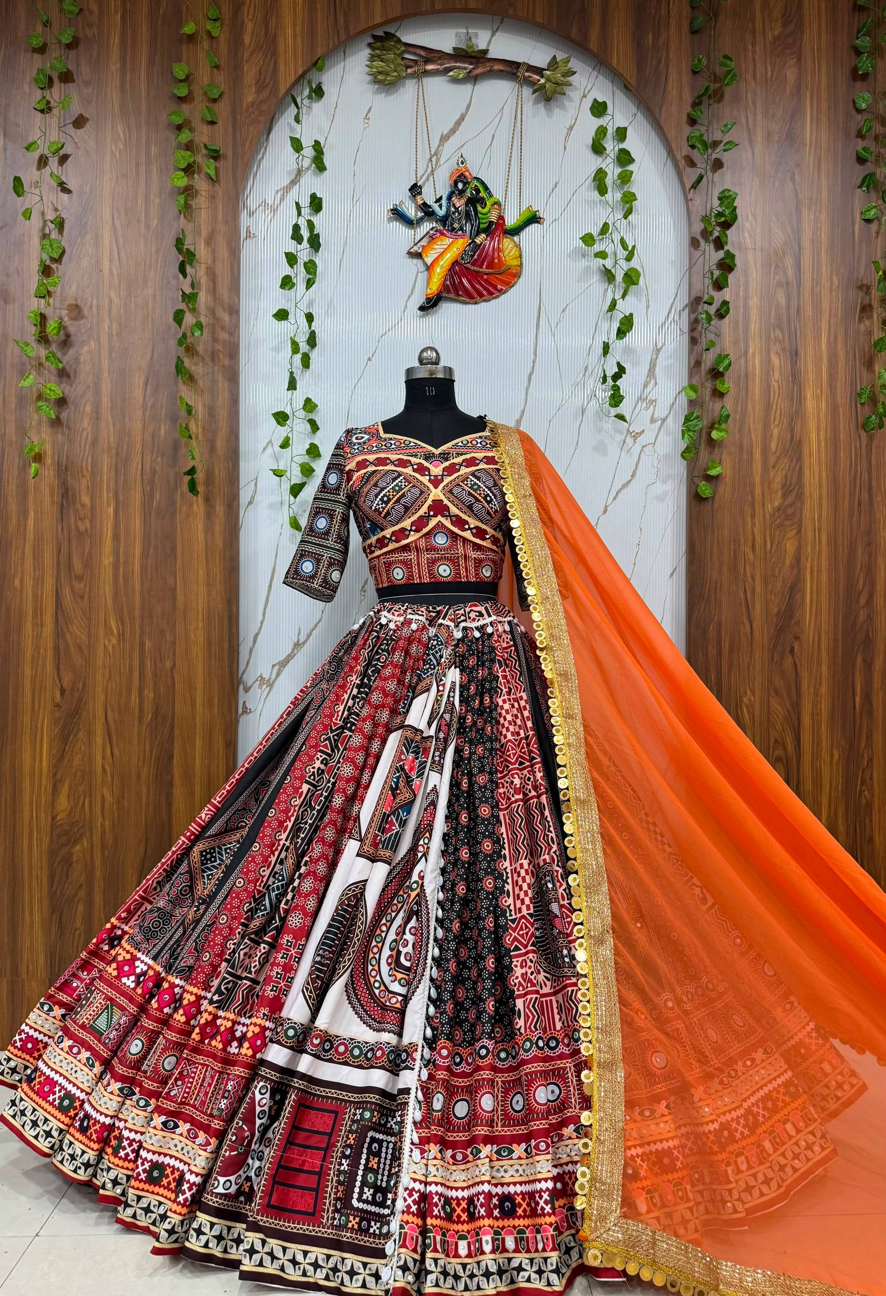 Multi Color Digital Printed with Real Mirror  Navratri Lehenga Choli