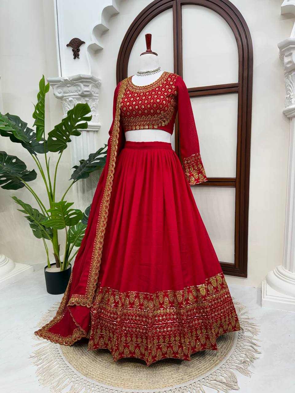 Red Thread Sequin Wedding Lehenga Choli