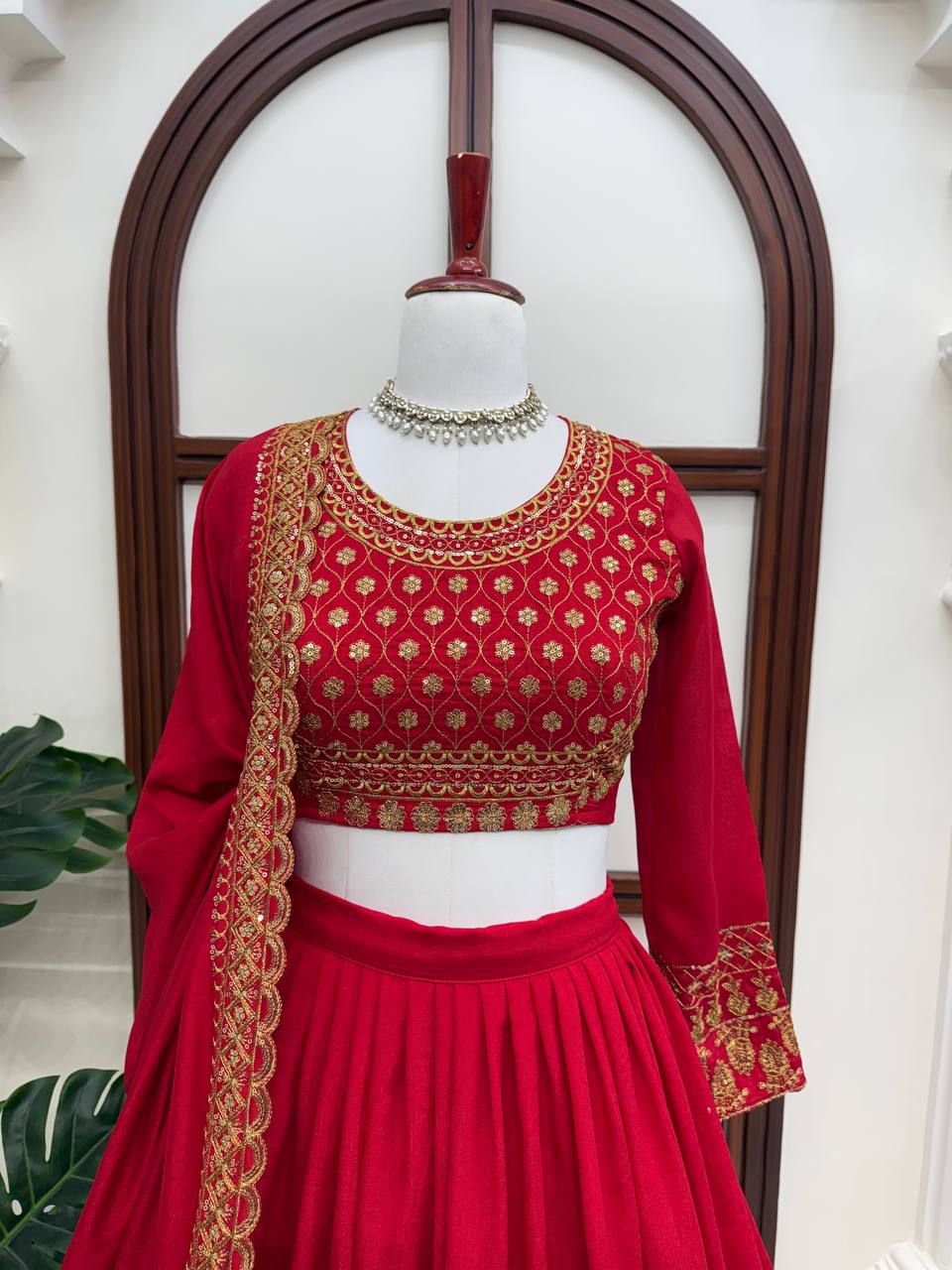 Red Thread Sequin Wedding Lehenga Choli