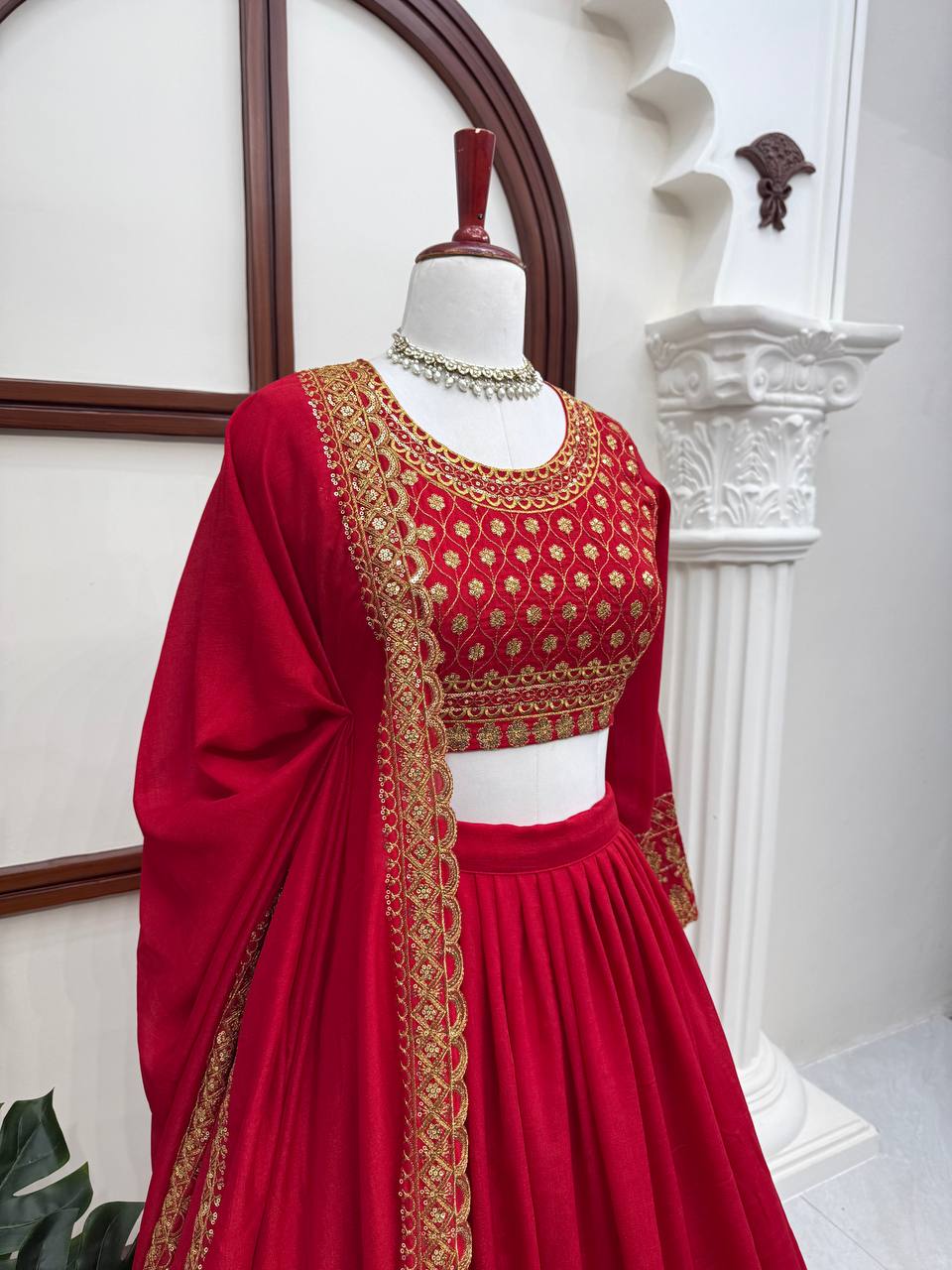 Red Thread Sequin Wedding Lehenga Choli