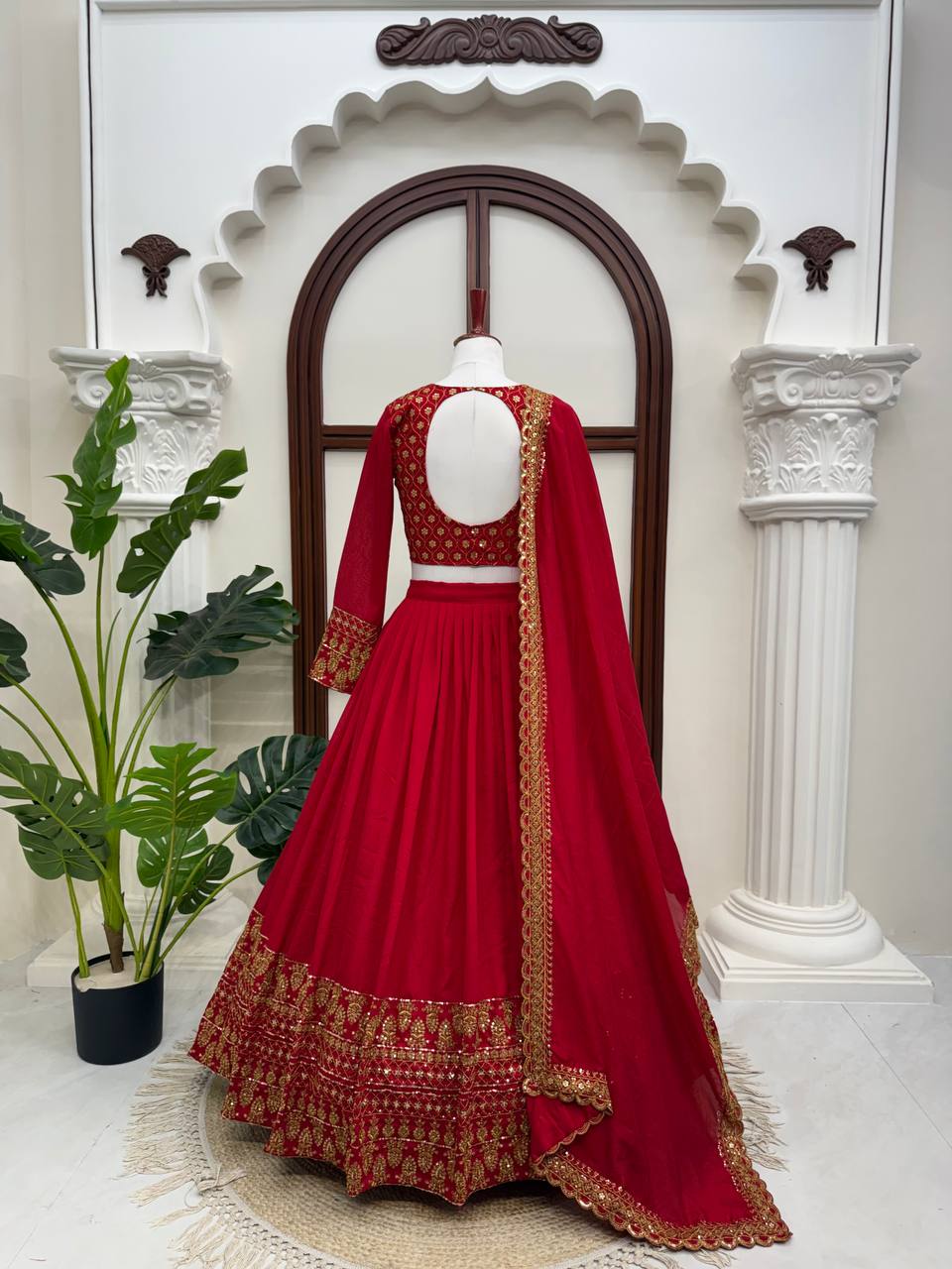 Red Thread Sequin Wedding Lehenga Choli