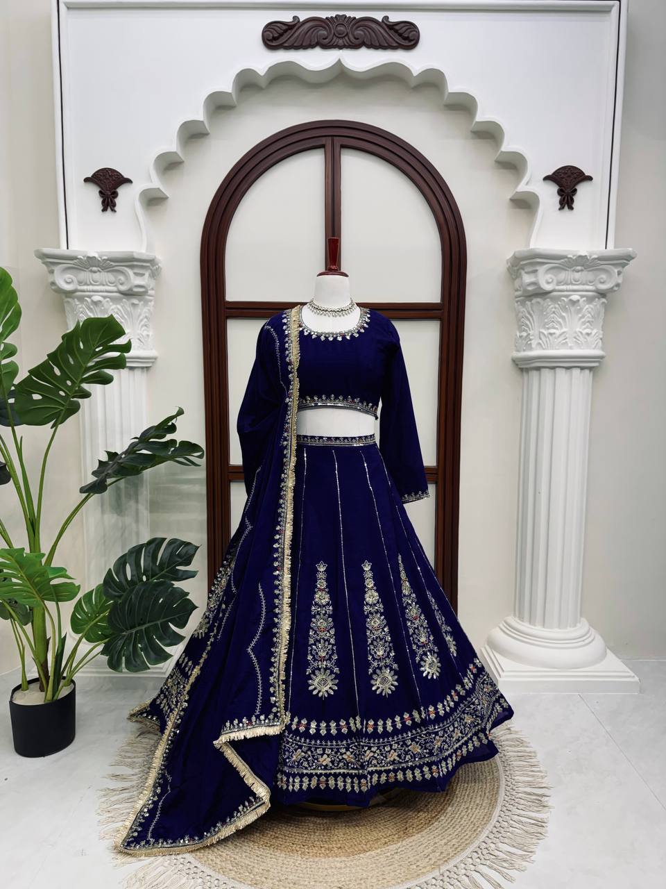 Navy Blue Sequin Designer Wedding Lehenga Choli