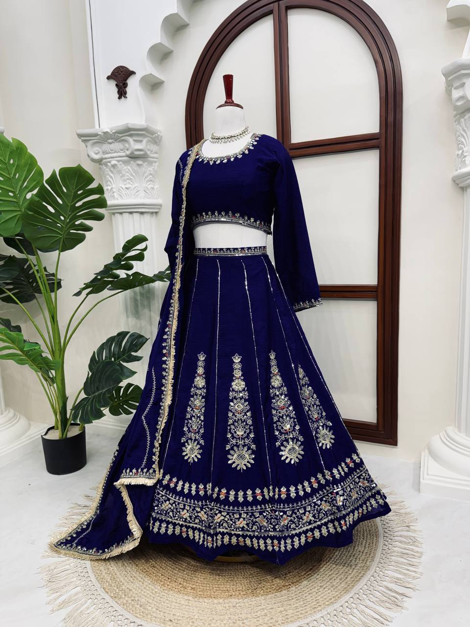Navy Blue Sequin Designer Wedding Lehenga Choli