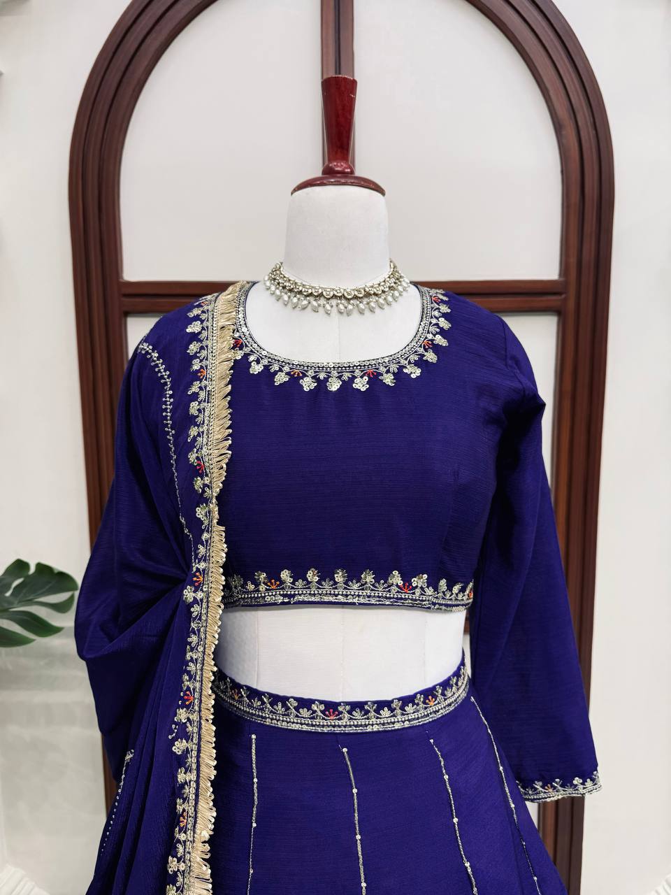 Navy Blue Sequin Designer Wedding Lehenga Choli