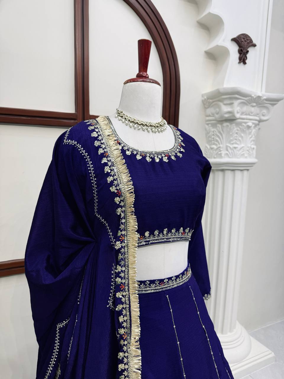 Navy Blue Sequin Designer Wedding Lehenga Choli