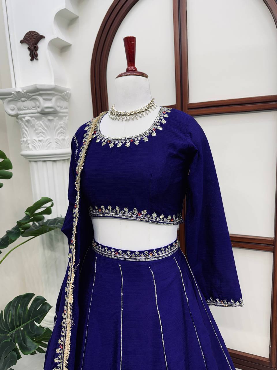 Navy Blue Sequin Designer Wedding Lehenga Choli