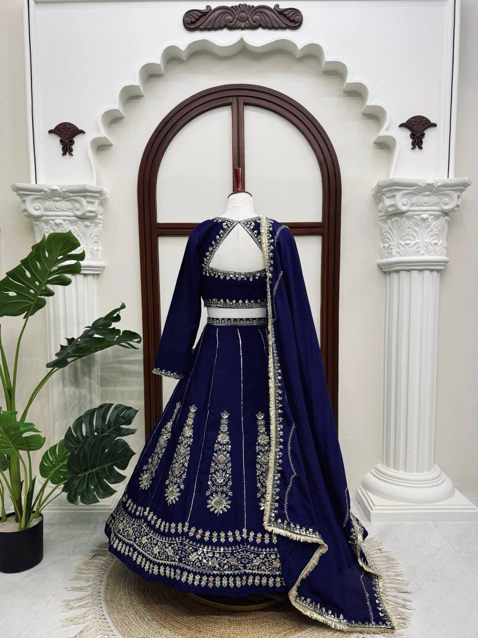 Navy Blue Sequin Designer Wedding Lehenga Choli