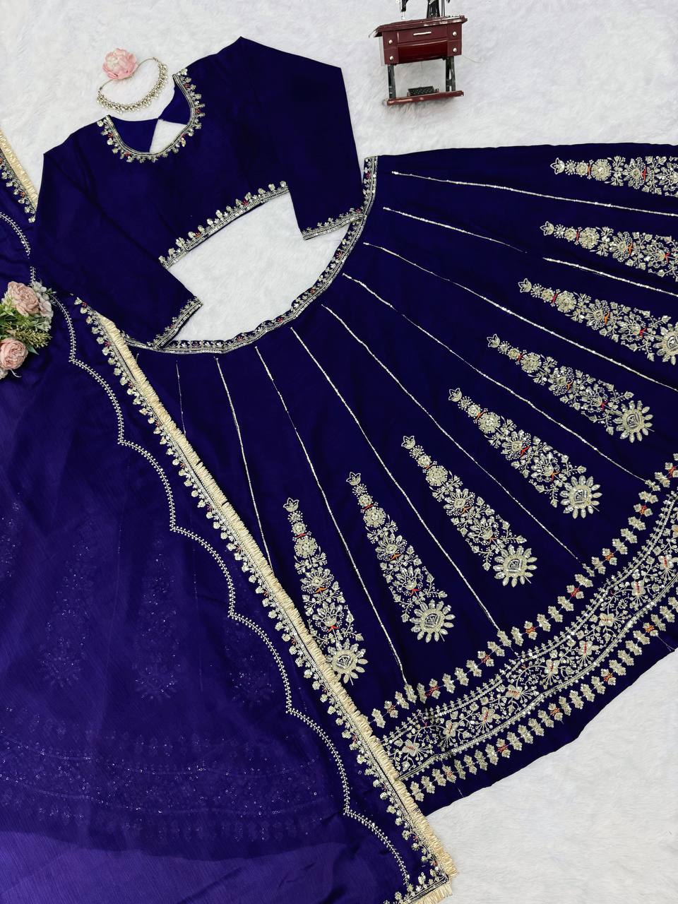 Navy Blue Sequin Designer Wedding Lehenga Choli