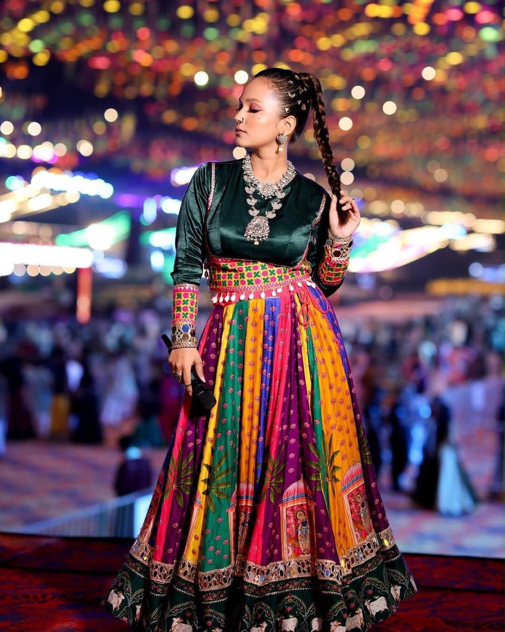 Multi Color Digital Printed with Real Mirror  Navratri Lehenga Choli