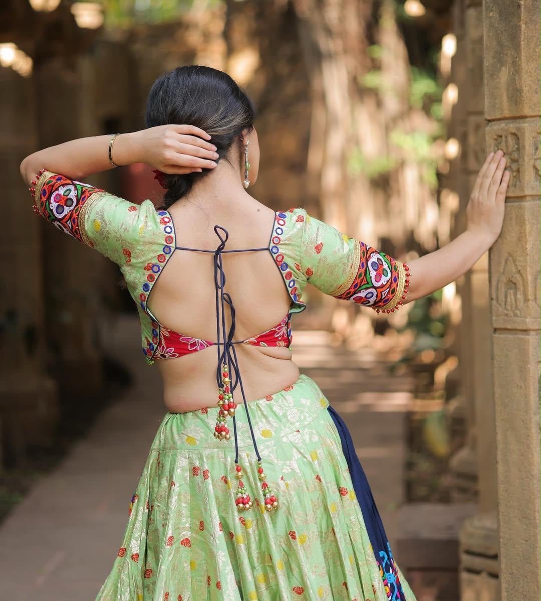 Pista Green Color Digital Printed with Real Mirror  Navratri Lehenga Choli