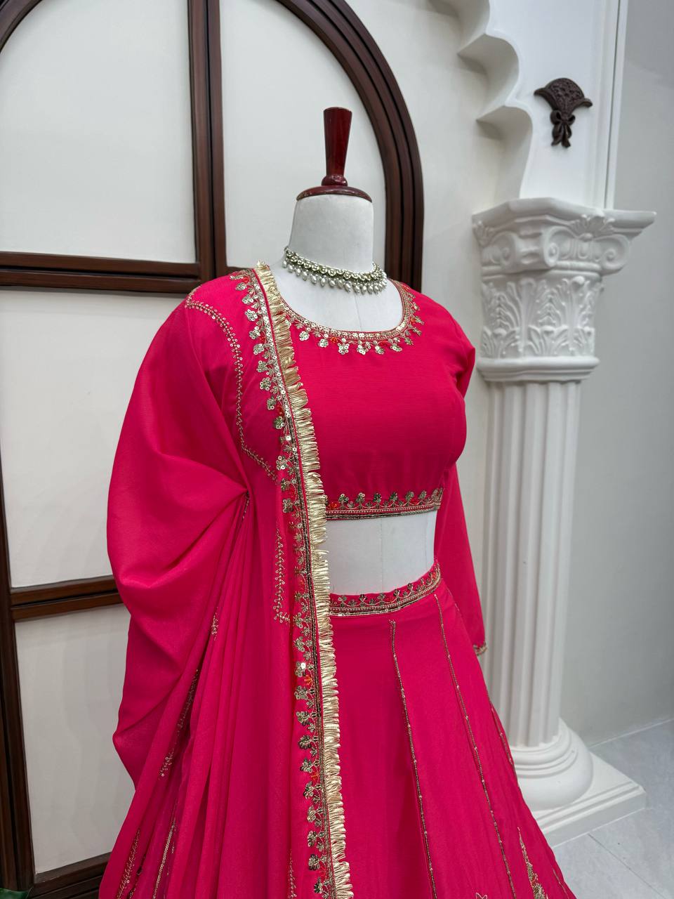 Pink Sequin Designer Wedding Lehenga Choli
