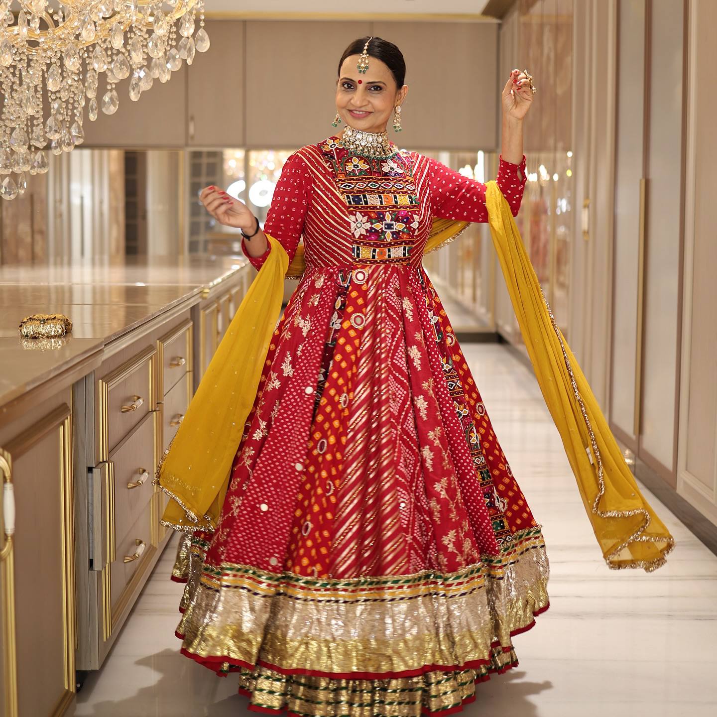 Red Color Digital Printed with Real Mirror  Navratri Lehenga Choli