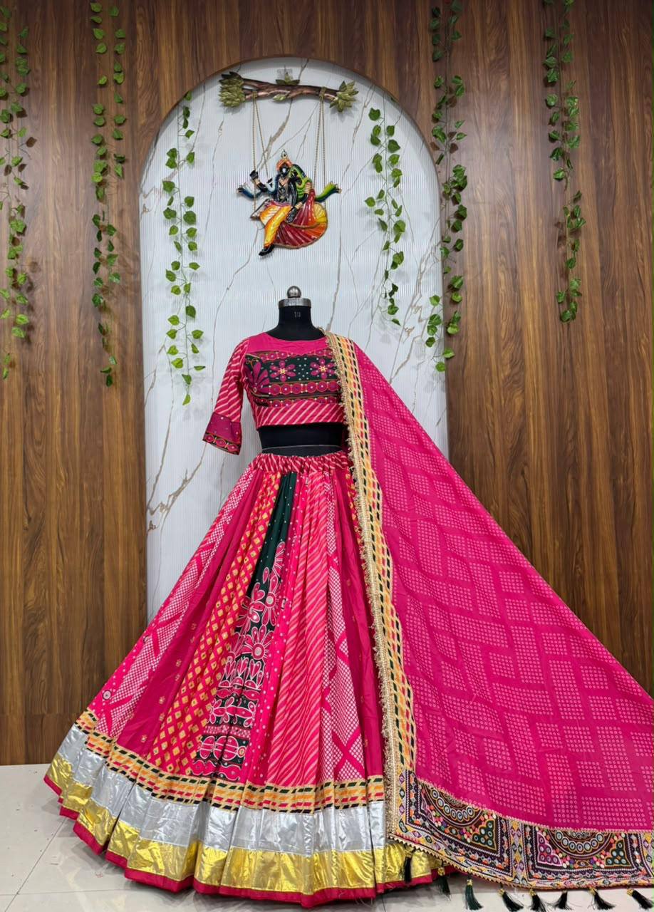 Pink Color Digital Printed with  Real Mirror  Navratri Lehenga Choli