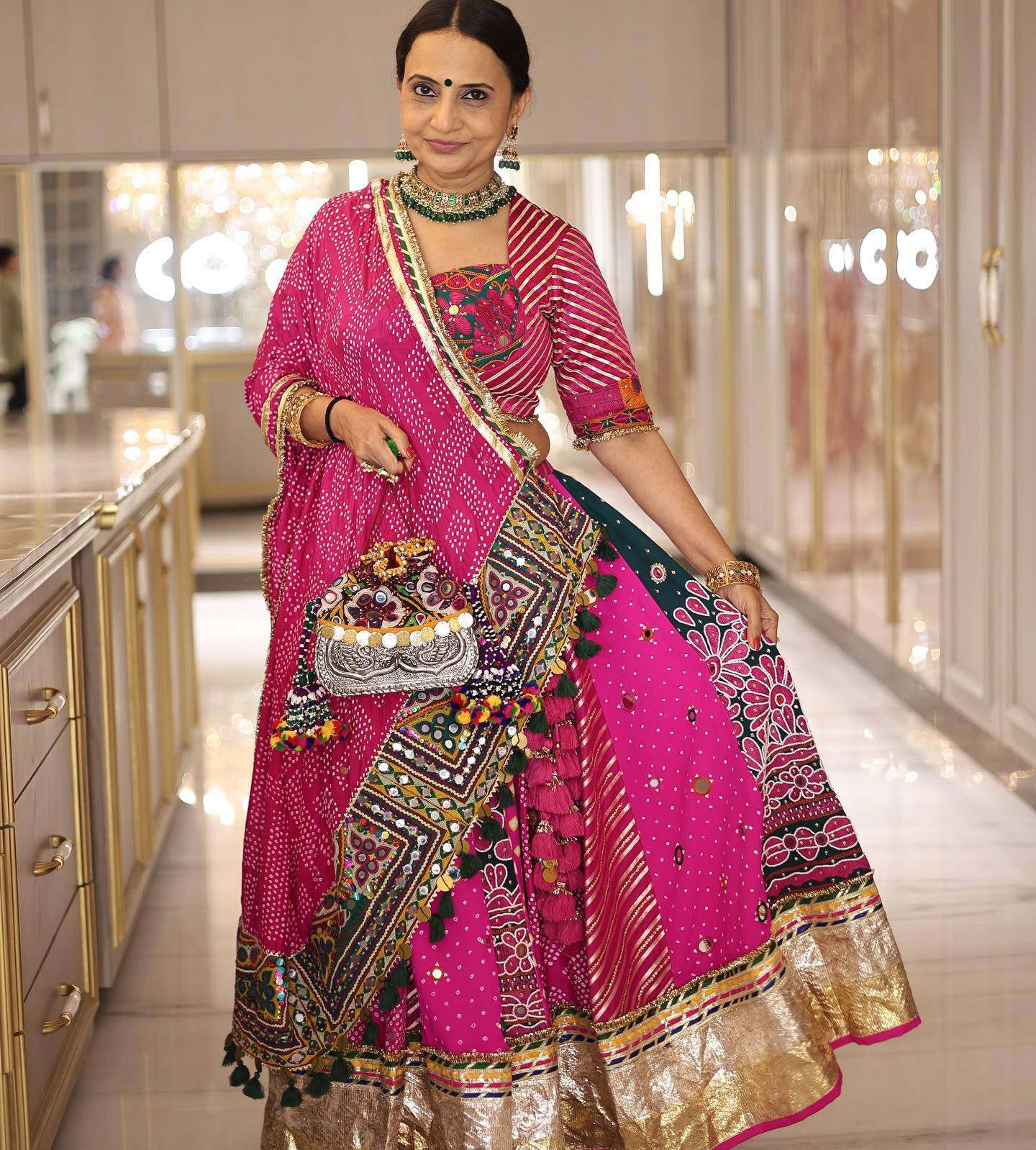 Pink Color Digital Printed with  Real Mirror  Navratri Lehenga Choli