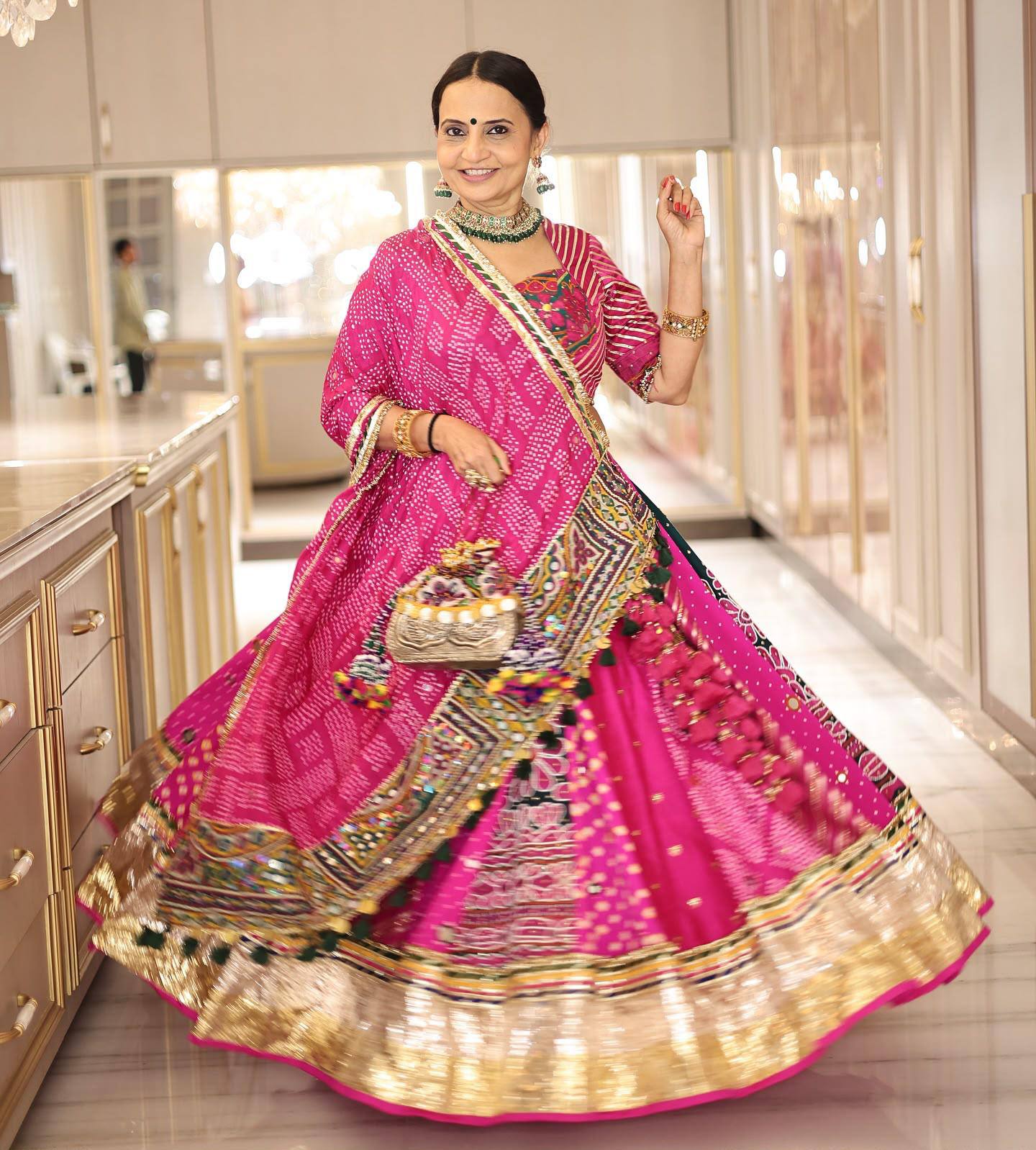 Pink Color Digital Printed with  Real Mirror  Navratri Lehenga Choli