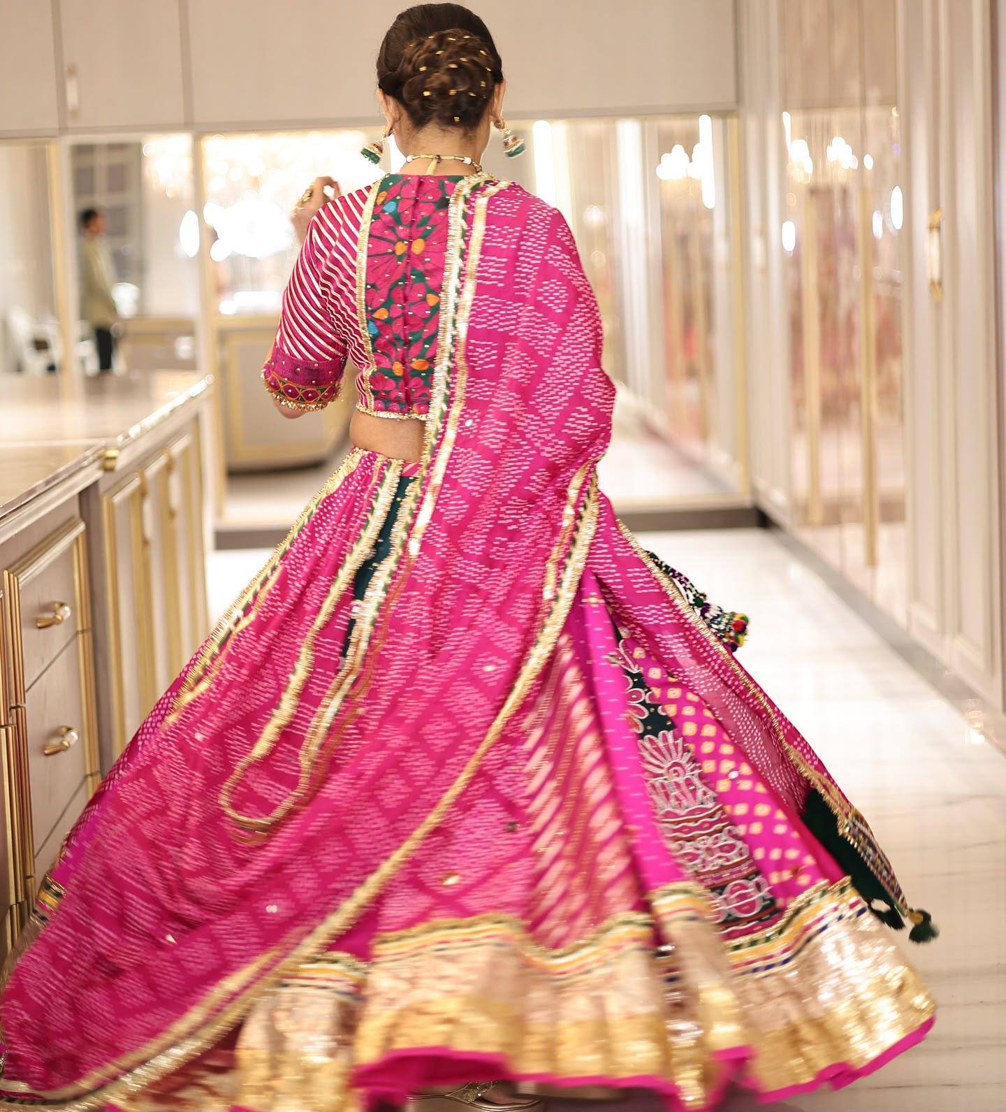 Pink Color Digital Printed with  Real Mirror  Navratri Lehenga Choli