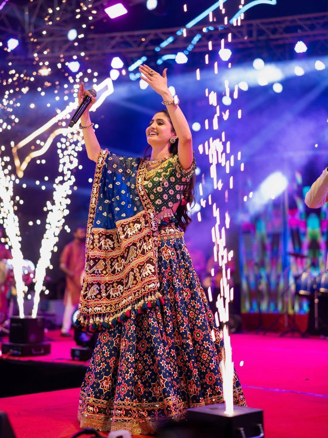 Blue Color Digital Printed with  Real Mirror  Navratri Lehenga Choli