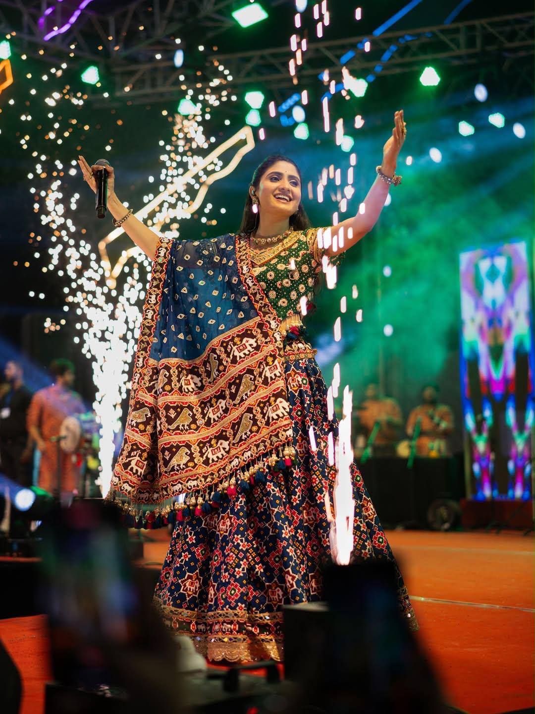 Blue Color Digital Printed with  Real Mirror  Navratri Lehenga Choli