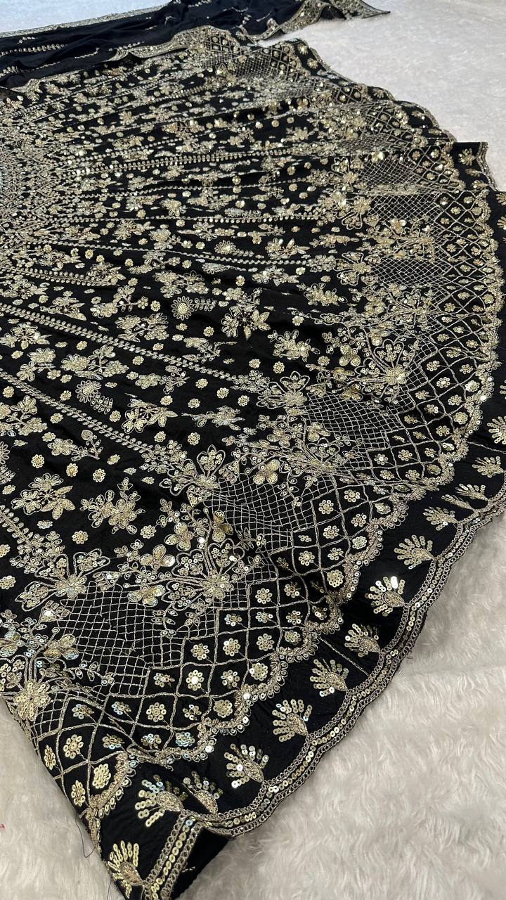 Black & Golden Heavy Sequins Wedding Lehenga Choli