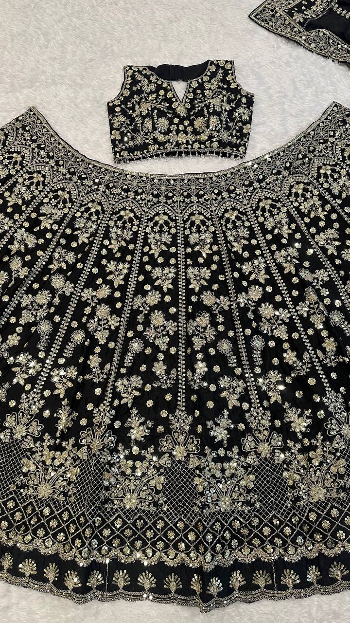 Black & Golden Heavy Sequins Wedding Lehenga Choli