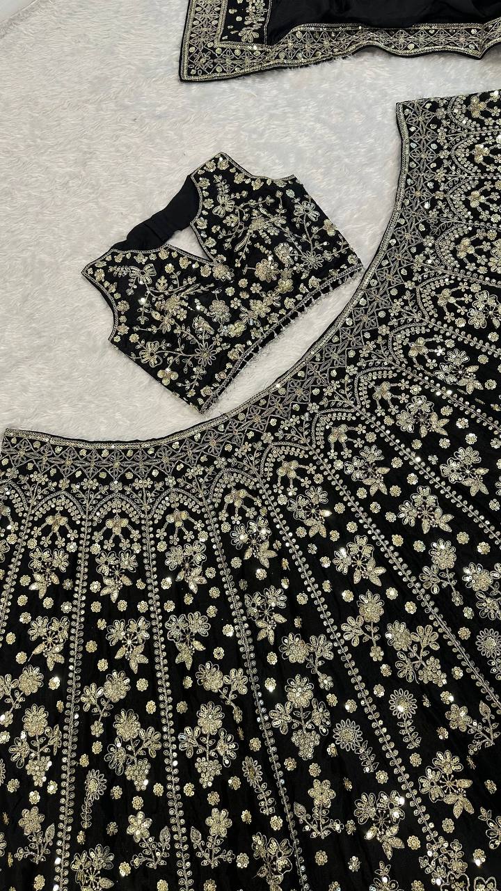 Black & Golden Heavy Sequins Wedding Lehenga Choli