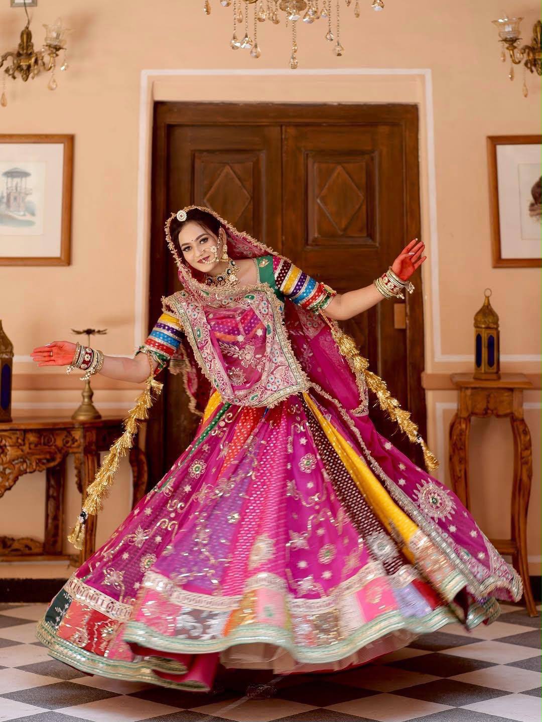 Pink Color Digital Printed with  Real Mirror  Navratri Lehenga Choli