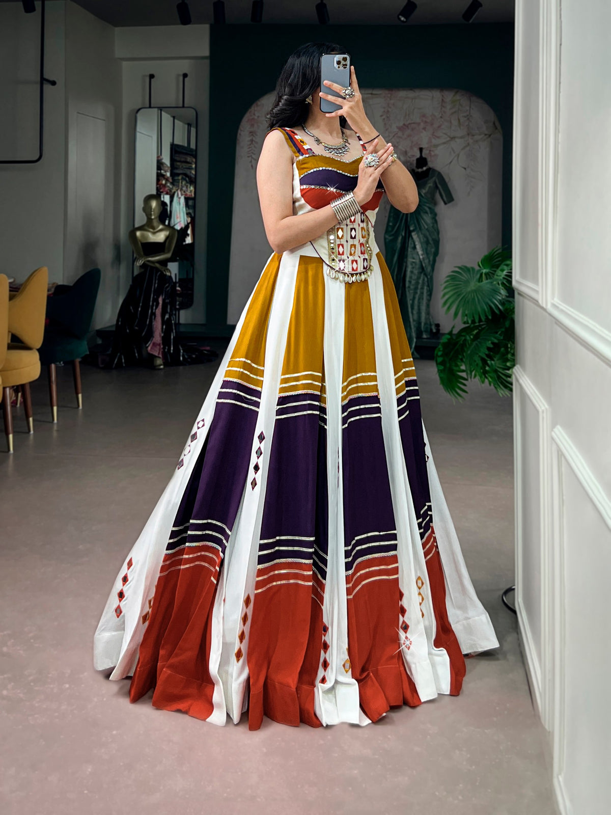Multi Mirror Work Gota Patti Navratri Lehenga Choli
