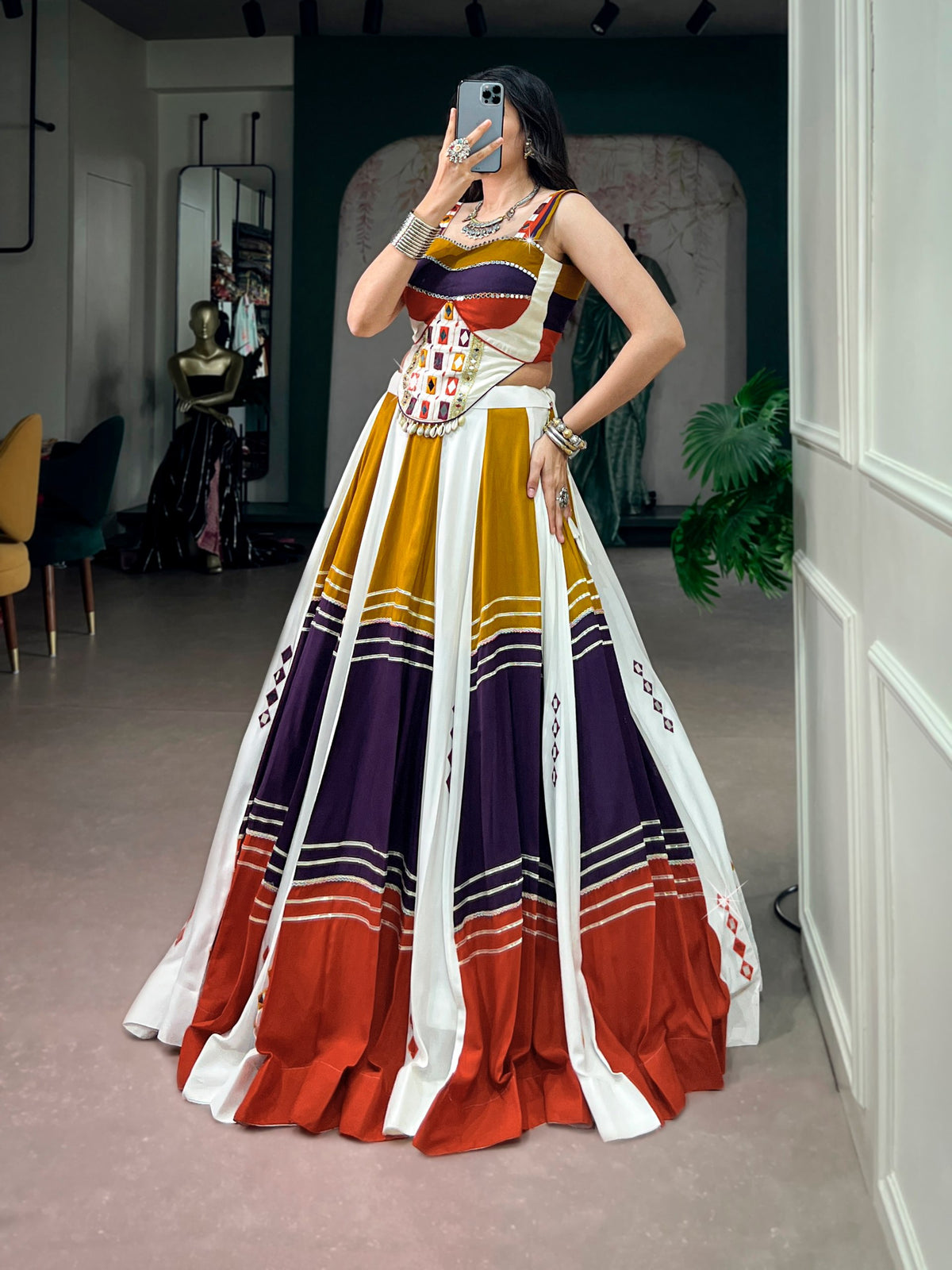 Multi Mirror Work Gota Patti Navratri Lehenga Choli