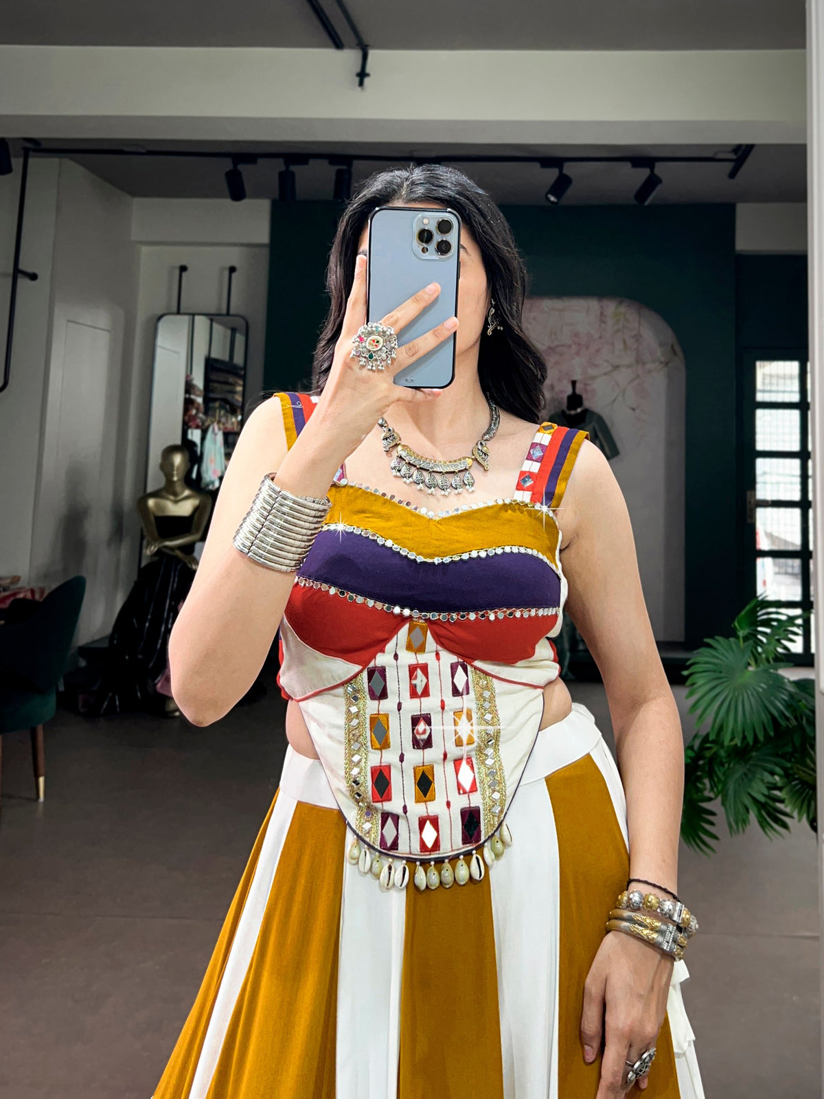 Multi Mirror Work Gota Patti Navratri Lehenga Choli