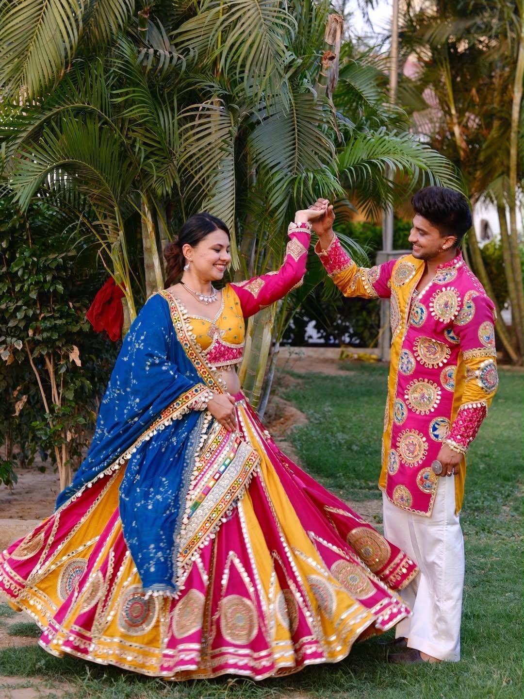 Yellow-Pink Color Digital Printed Muslin Navratri Lehenga Choli