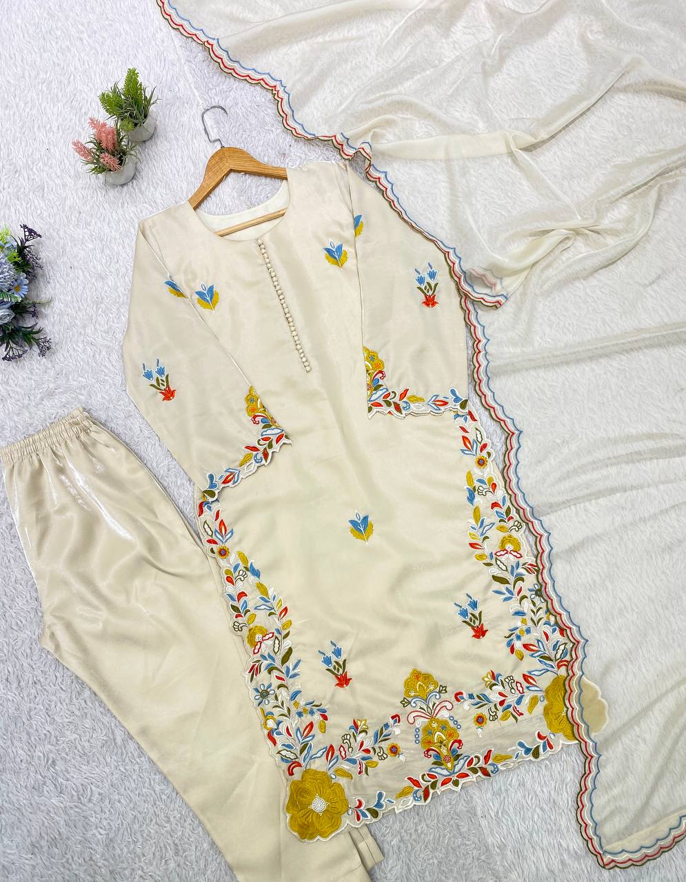 Ivory Multi Floral Embroidered Pakistani Salwar Suit