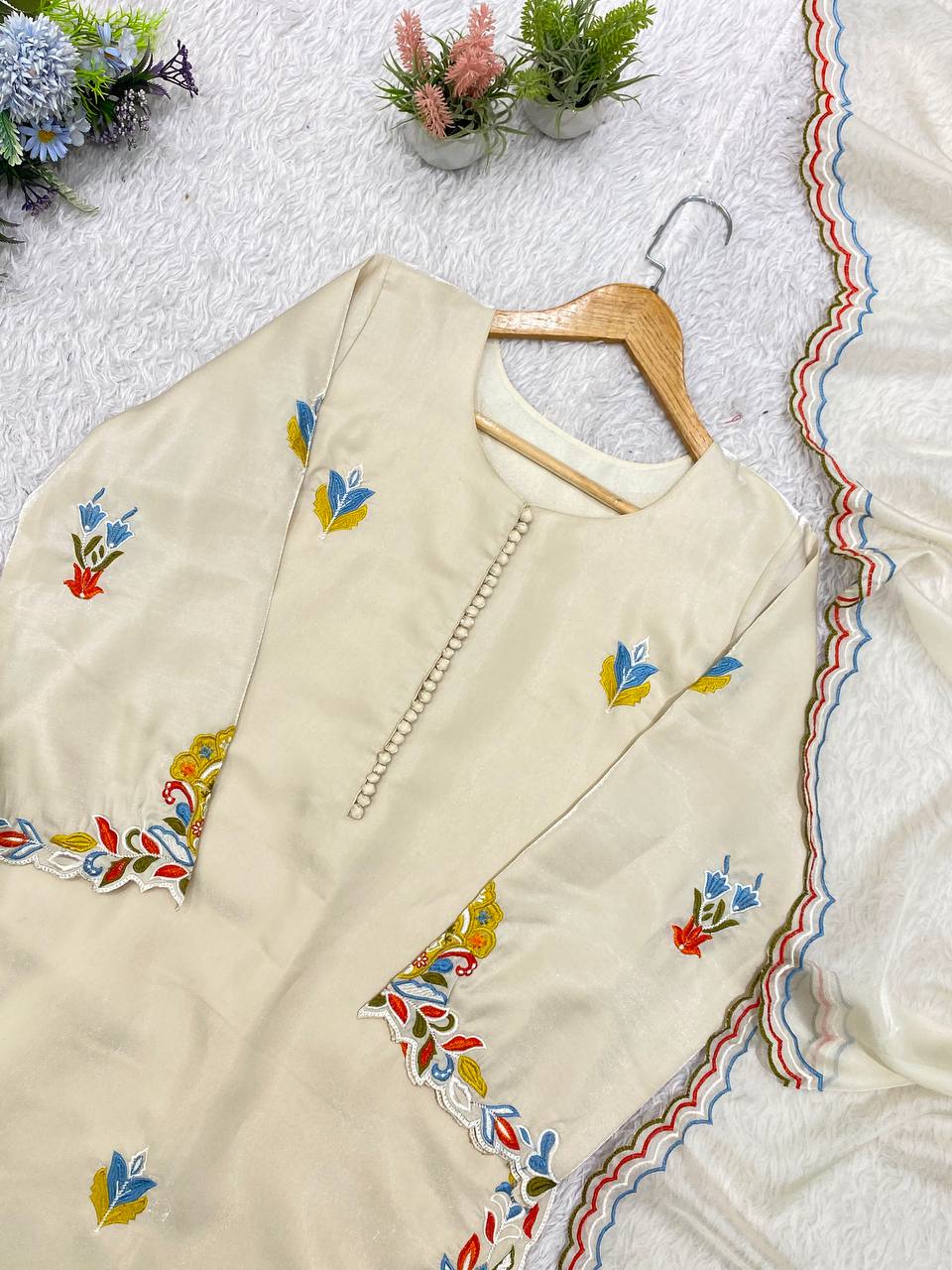 Ivory Multi Floral Embroidered Pakistani Salwar Suit
