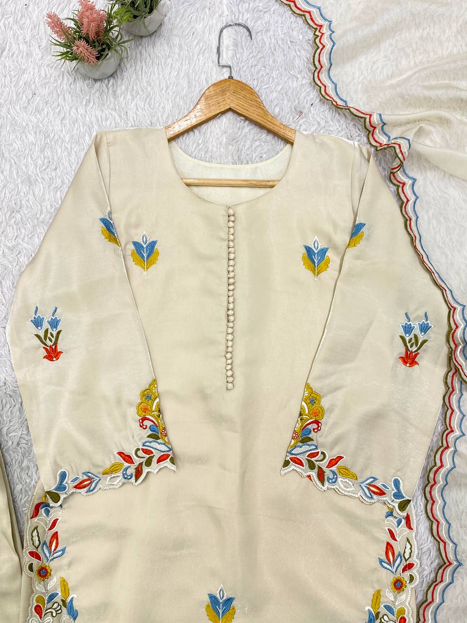Ivory Multi Floral Embroidered Pakistani Salwar Suit