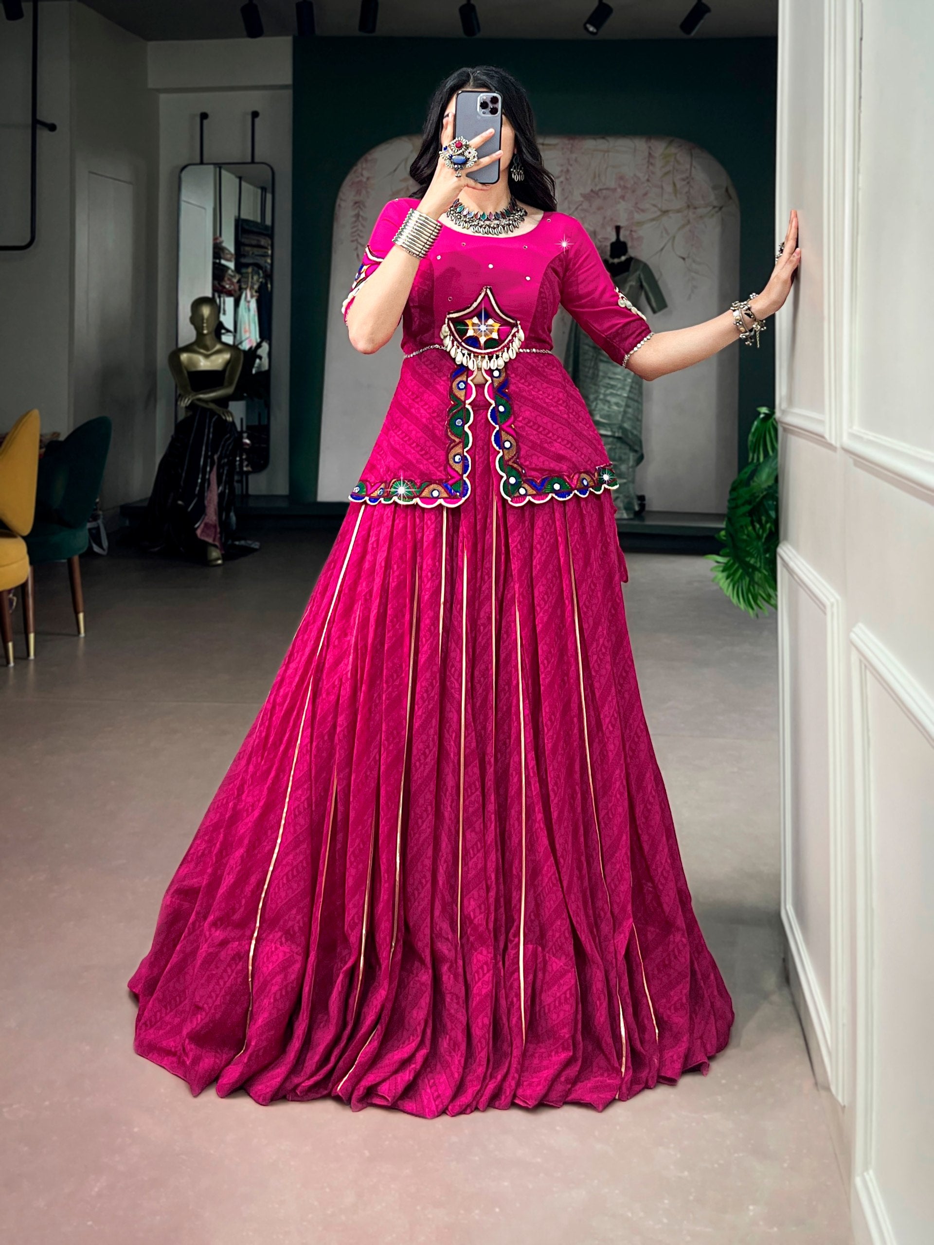 Pink Georgette Printed  With Gota Patti Lace Lehenga Choli