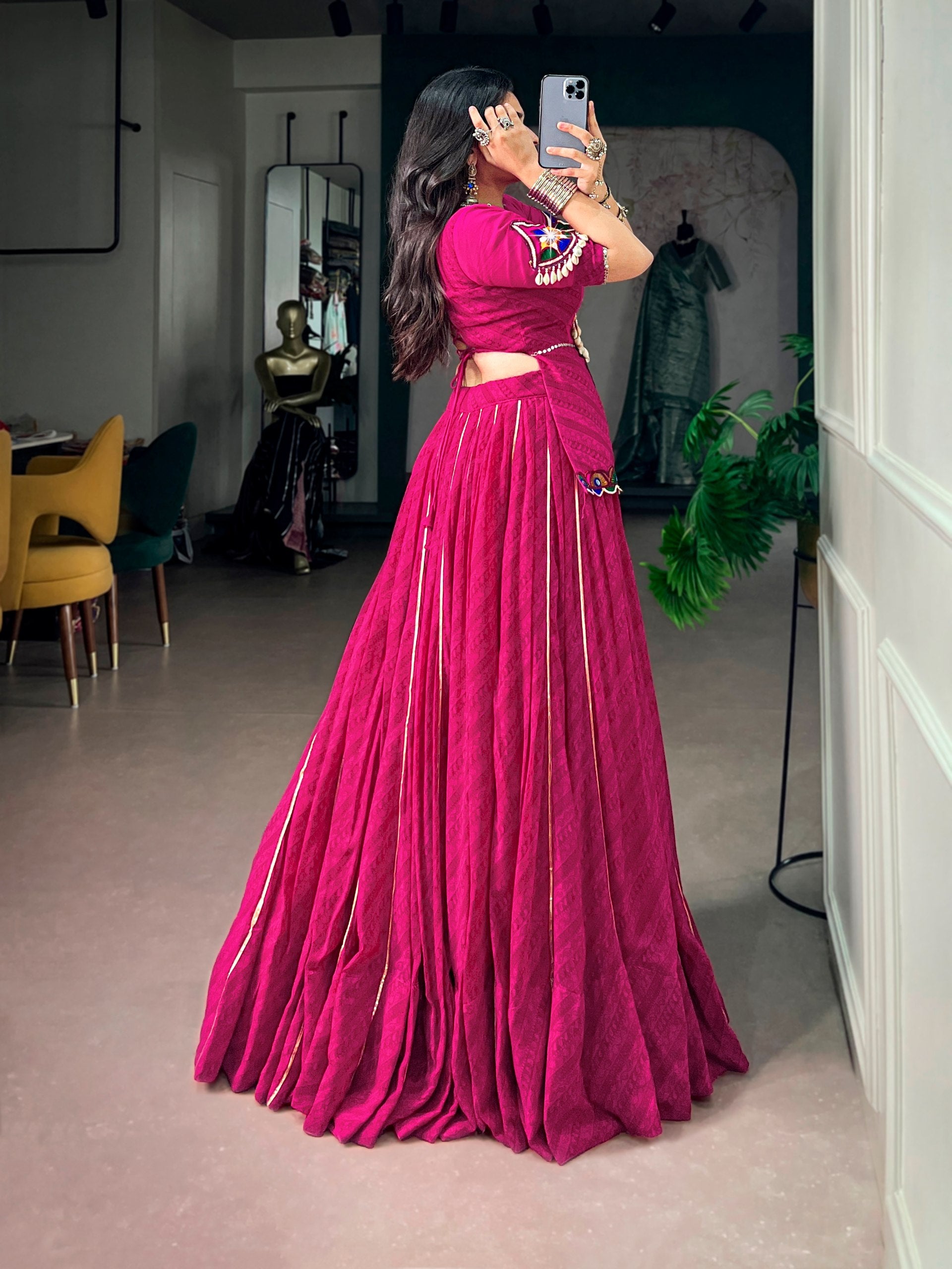 Pink Georgette Printed  With Gota Patti Lace Lehenga Choli