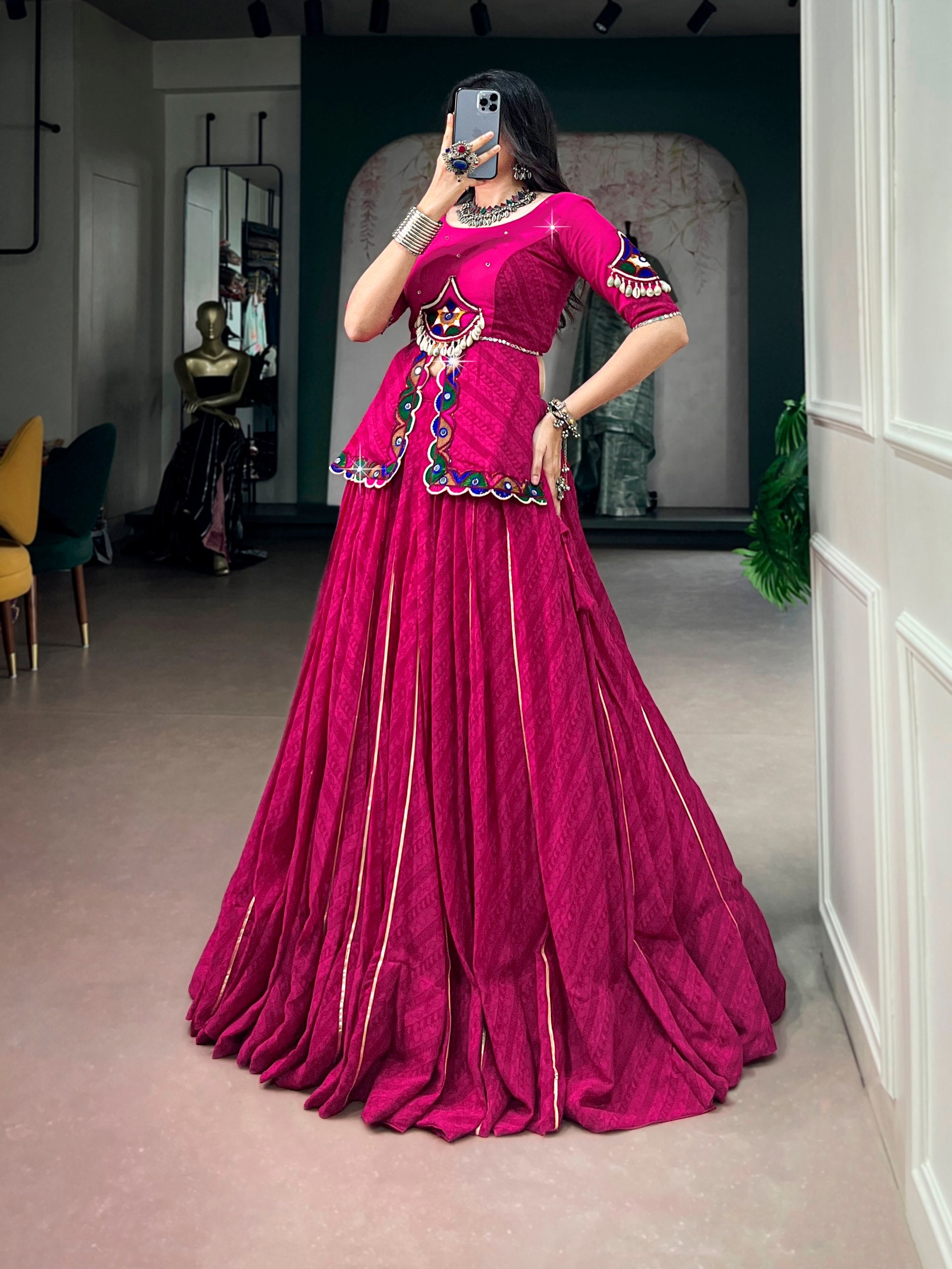 Pink Georgette Printed  With Gota Patti Lace Lehenga Choli