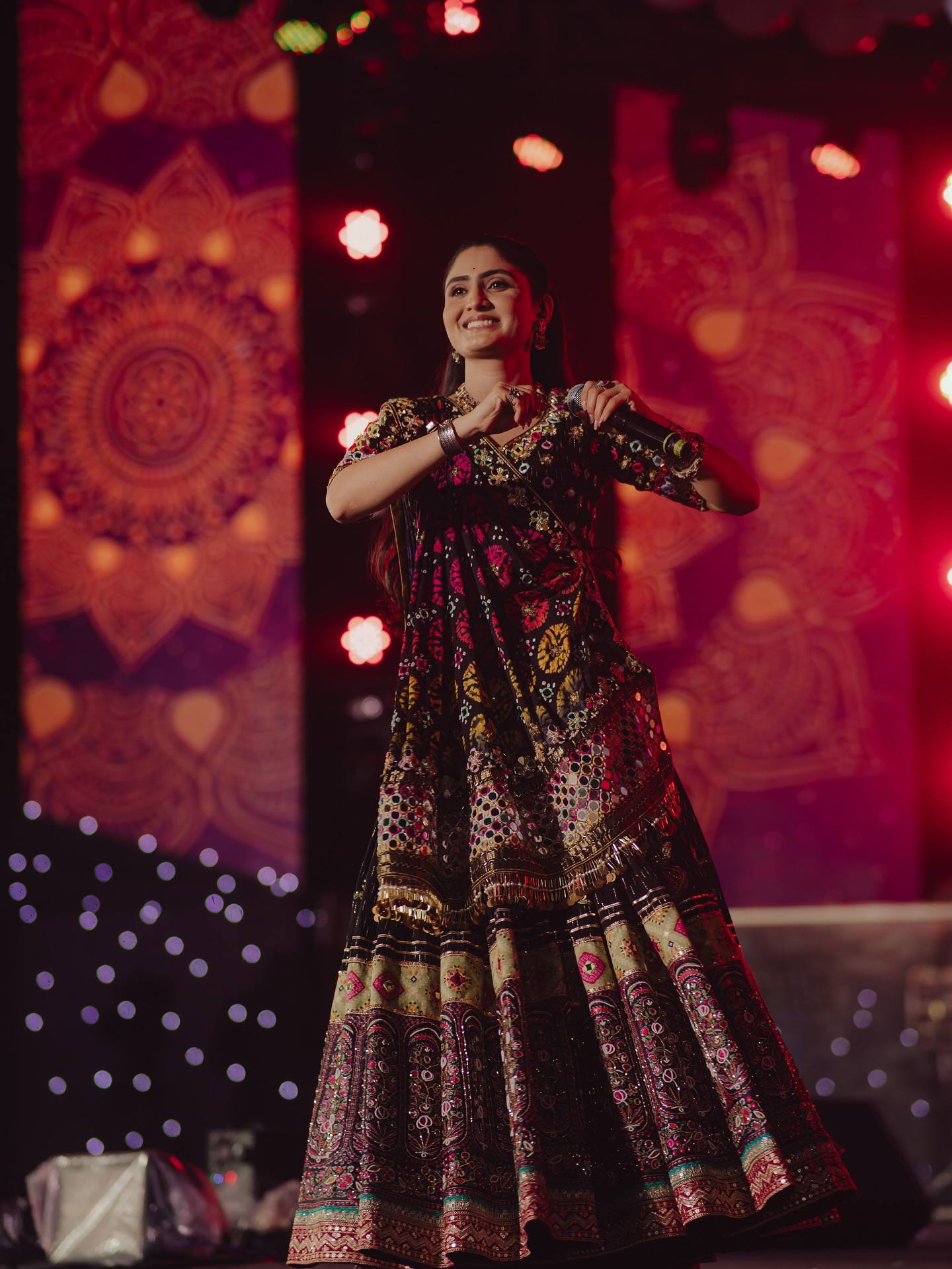 Black Mirror Work Muslin Navratri Lehenga Choli.