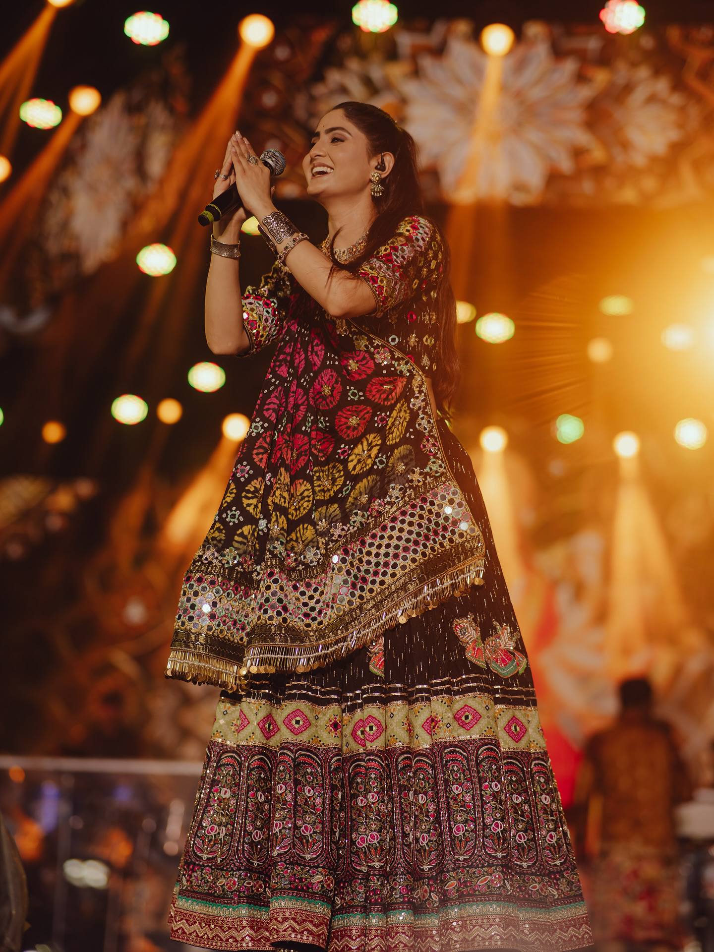 Black Mirror Work Muslin Navratri Lehenga Choli.