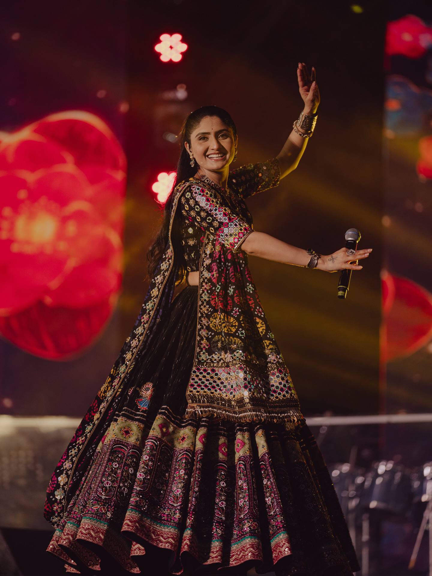 Black Mirror Work Muslin Navratri Lehenga Choli.