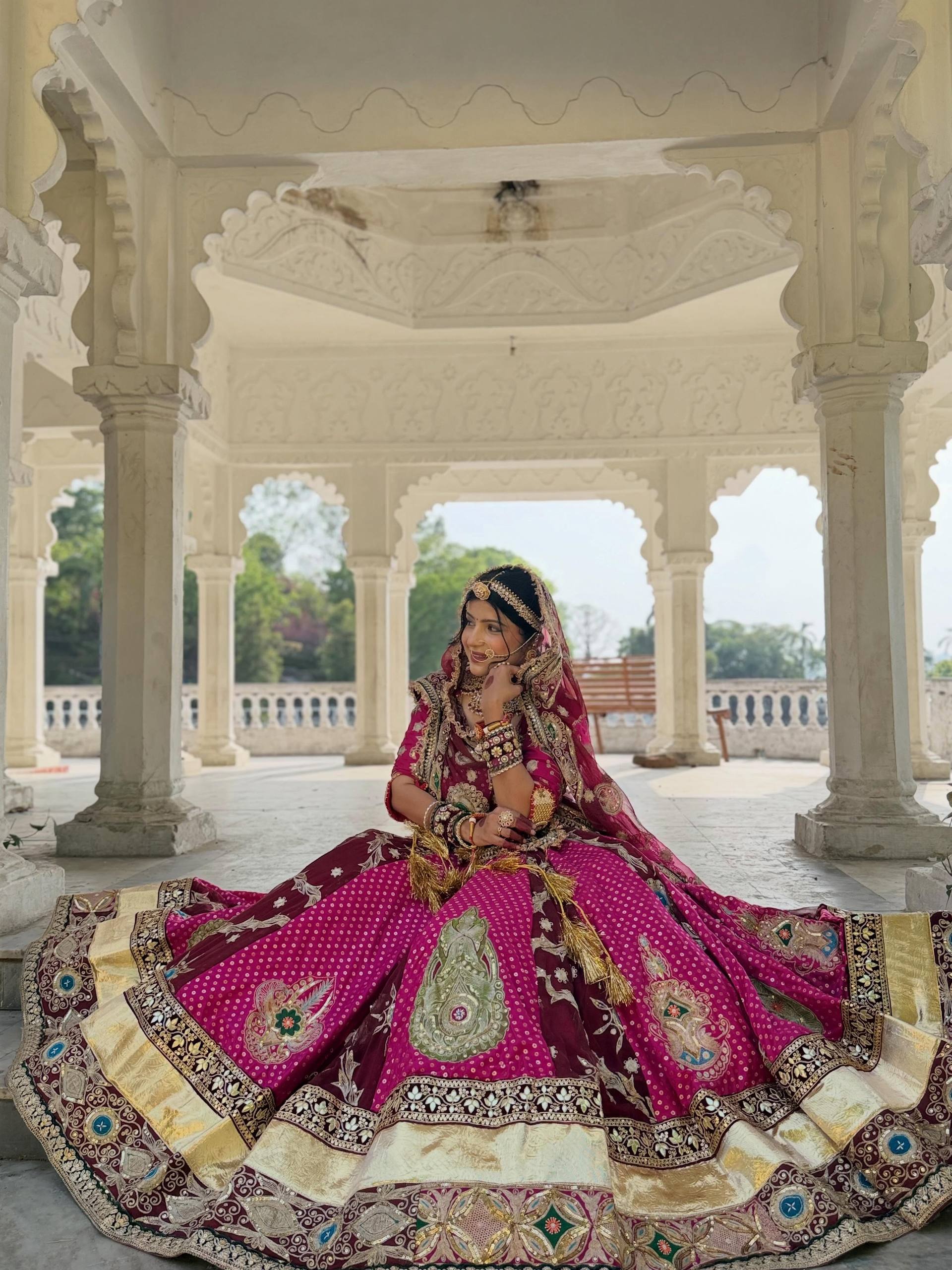 Pink Mirror Work Muslin Navratri Lehenga Choli.