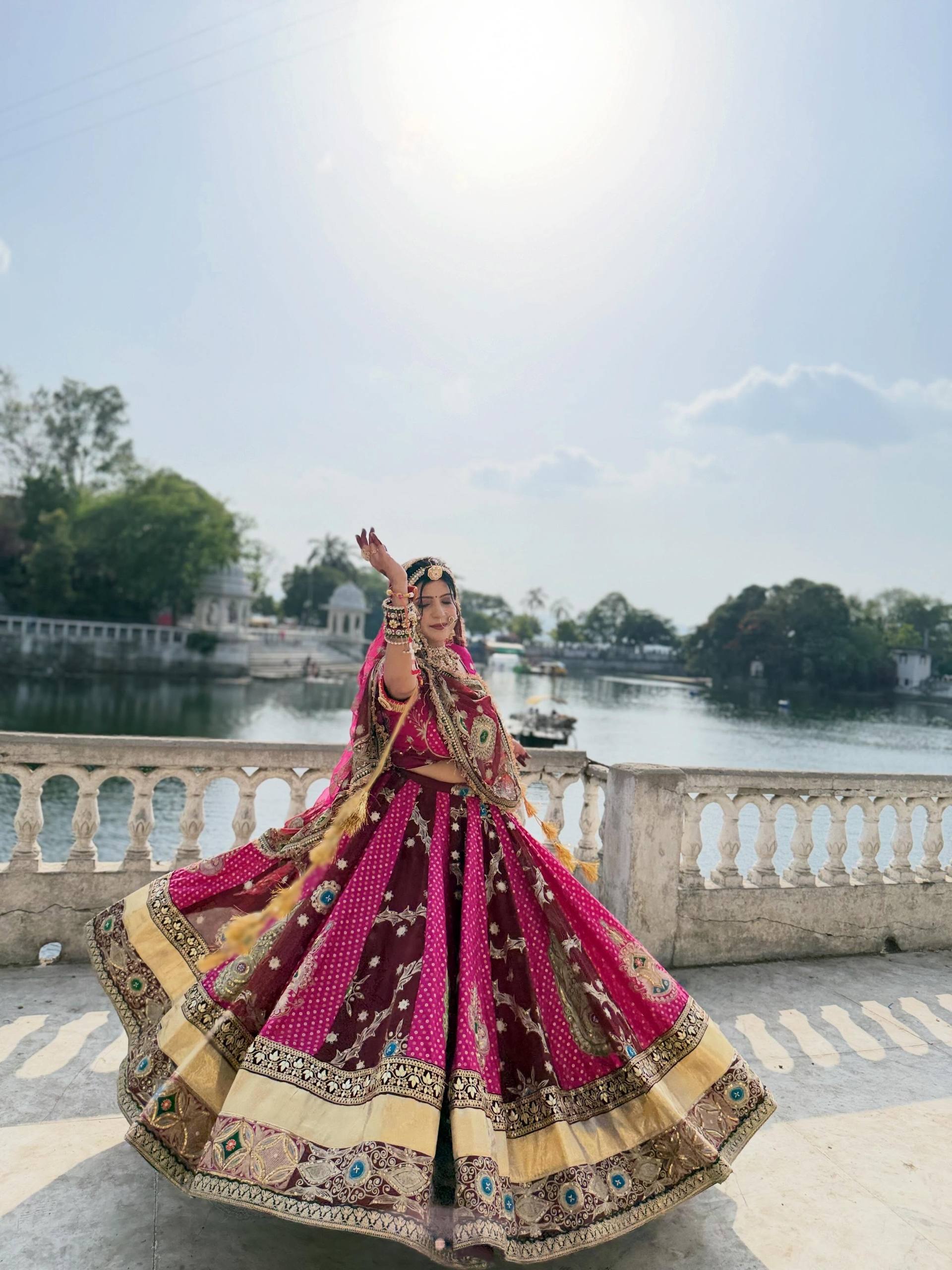 Pink Mirror Work Muslin Navratri Lehenga Choli.