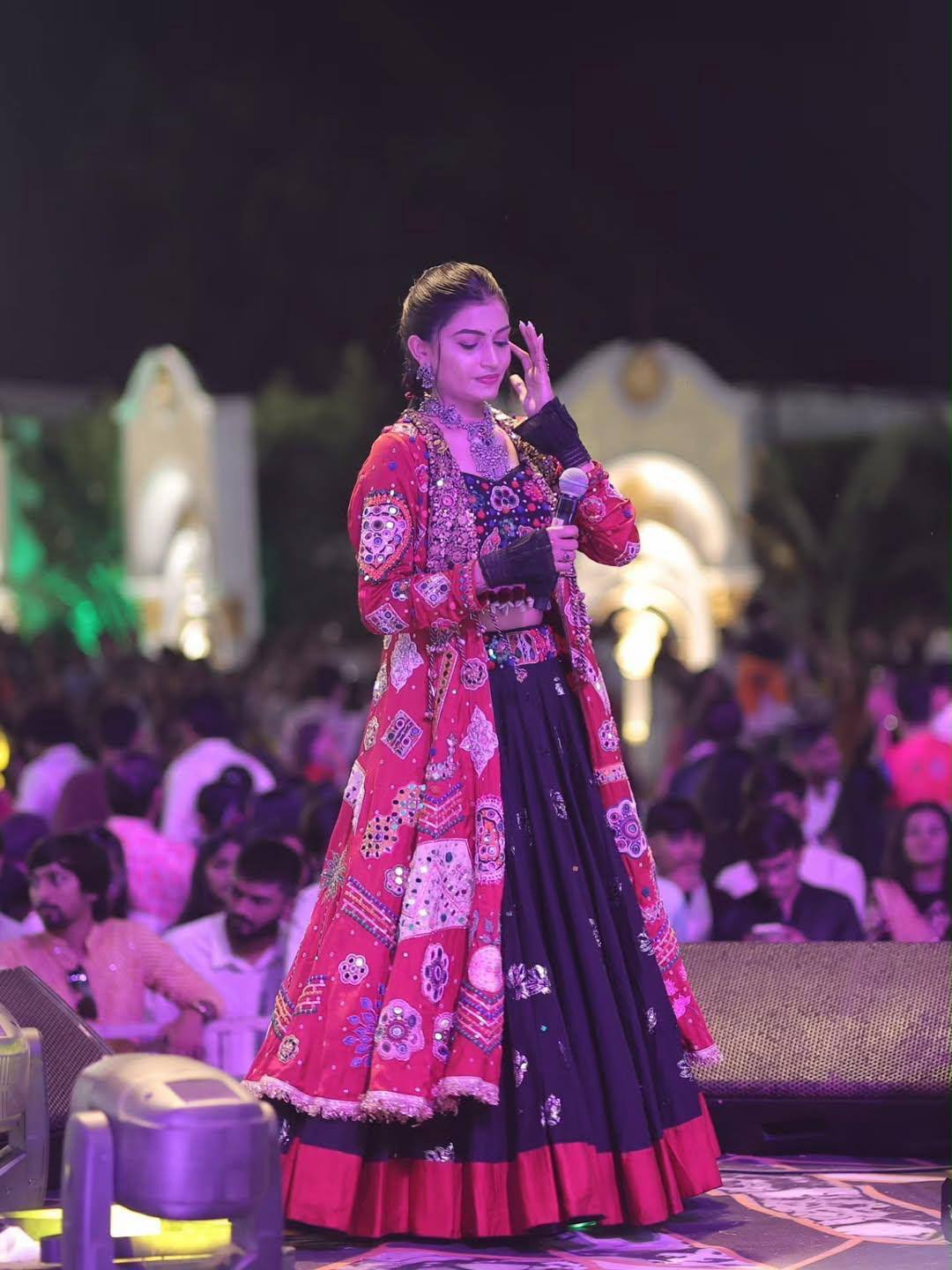 Black Mirror Work Muslin Navratri Lehenga Choli.