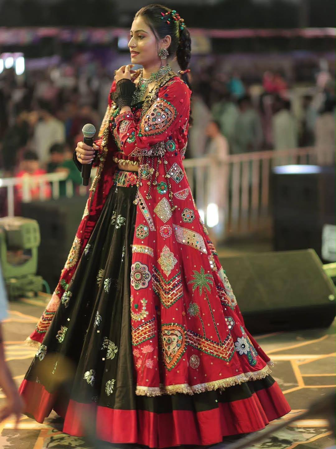 Black Mirror Work Muslin Navratri Lehenga Choli.