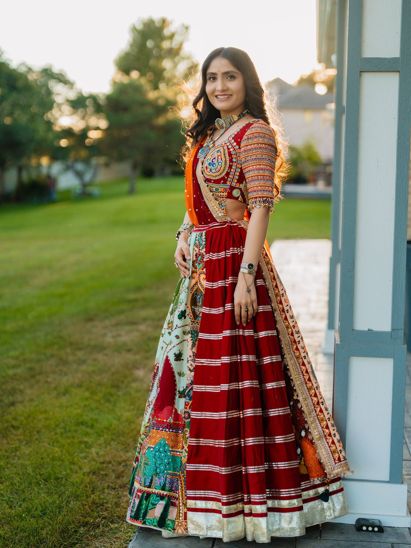 Multi Mirror Work Muslin Navratri Lehenga Choli.