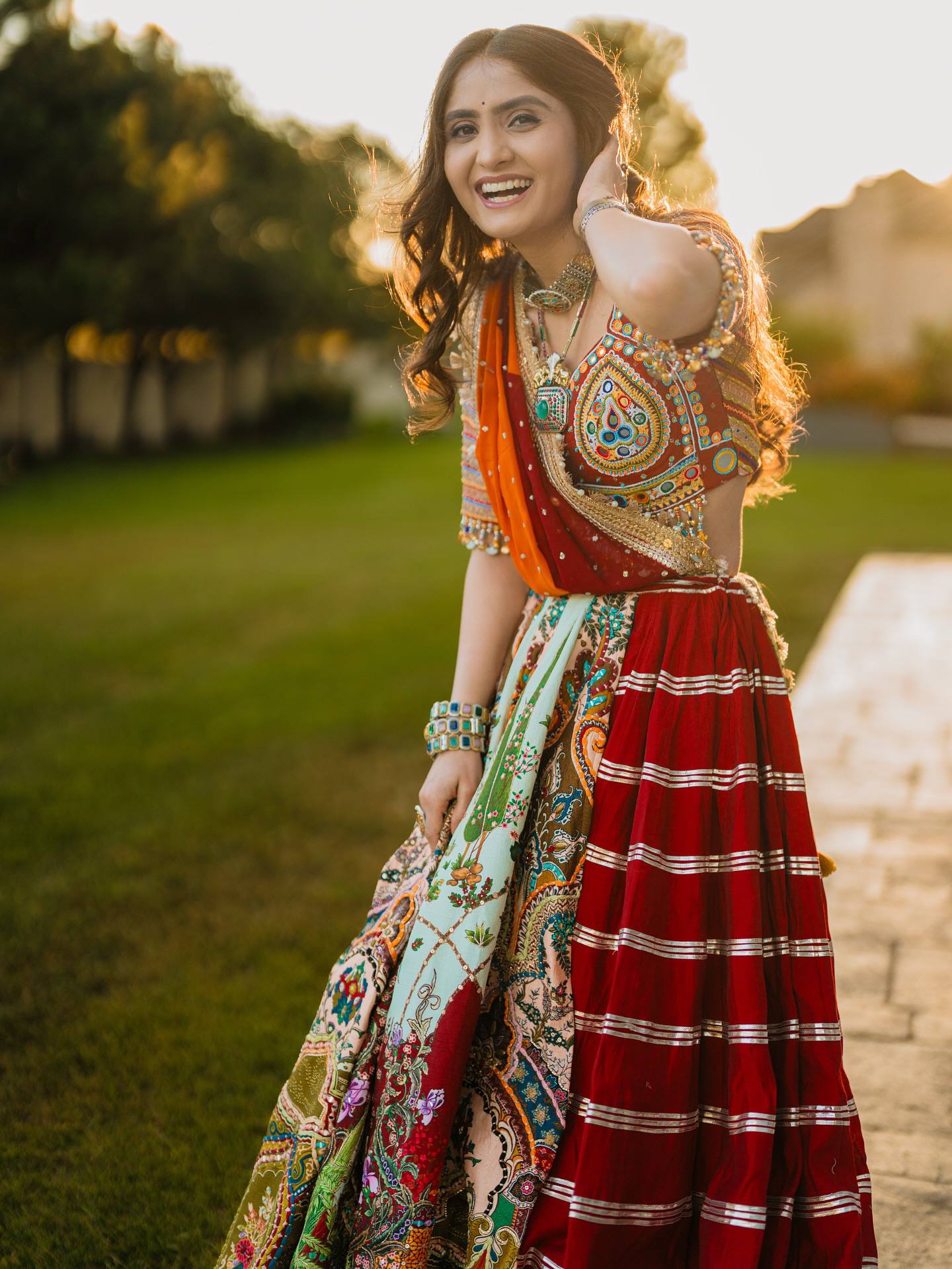 Multi Mirror Work Muslin Navratri Lehenga Choli.