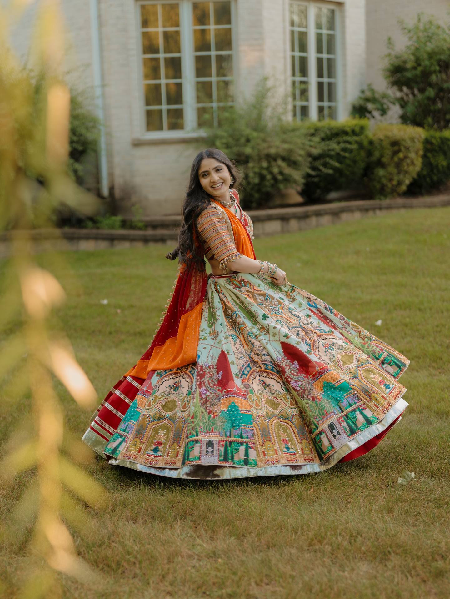 Multi Mirror Work Muslin Navratri Lehenga Choli.